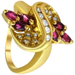 14 Karat Diamond and Ruby Cluster Ring