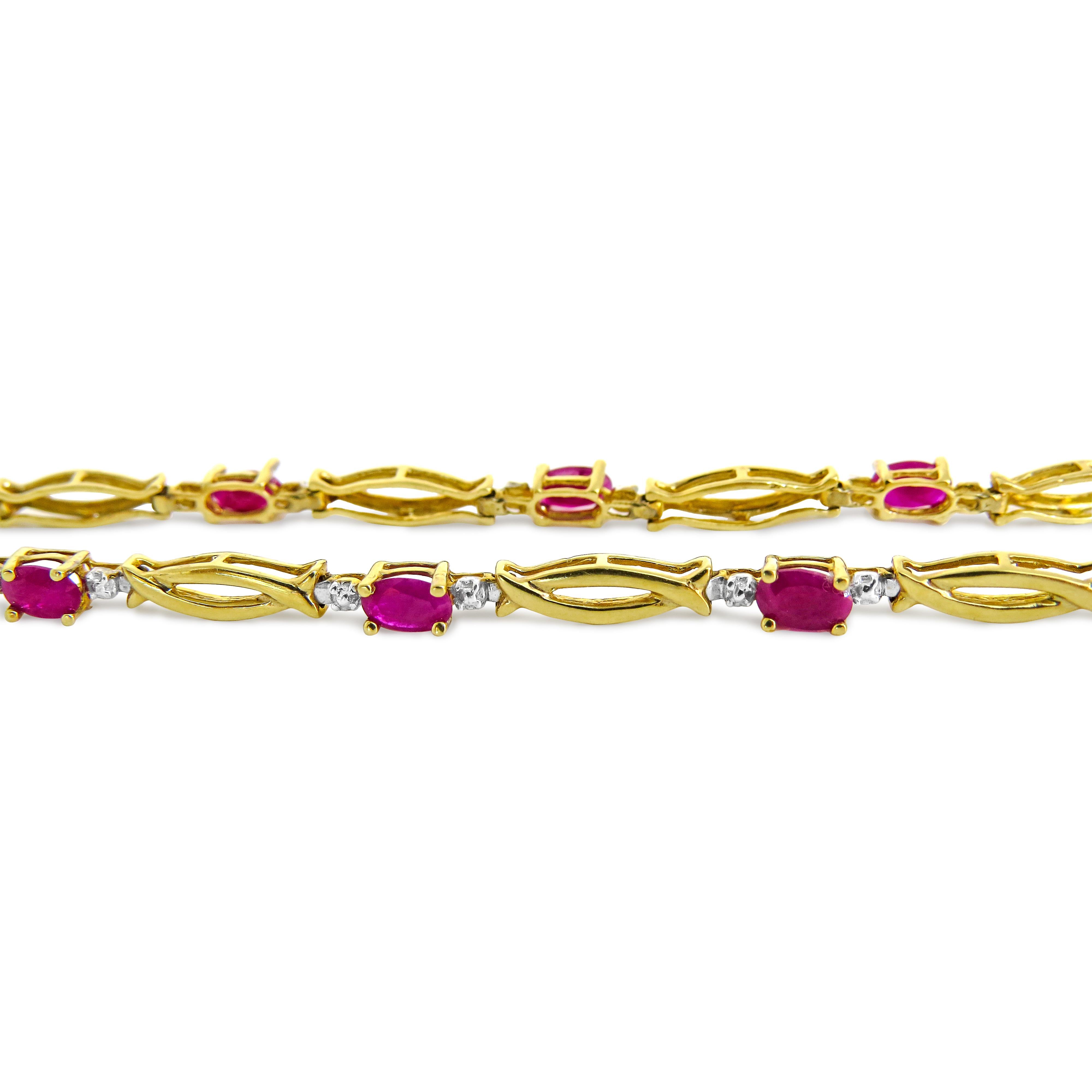 Art Deco 14 Karat Diamond and Ruby Ladies Bracelet For Sale