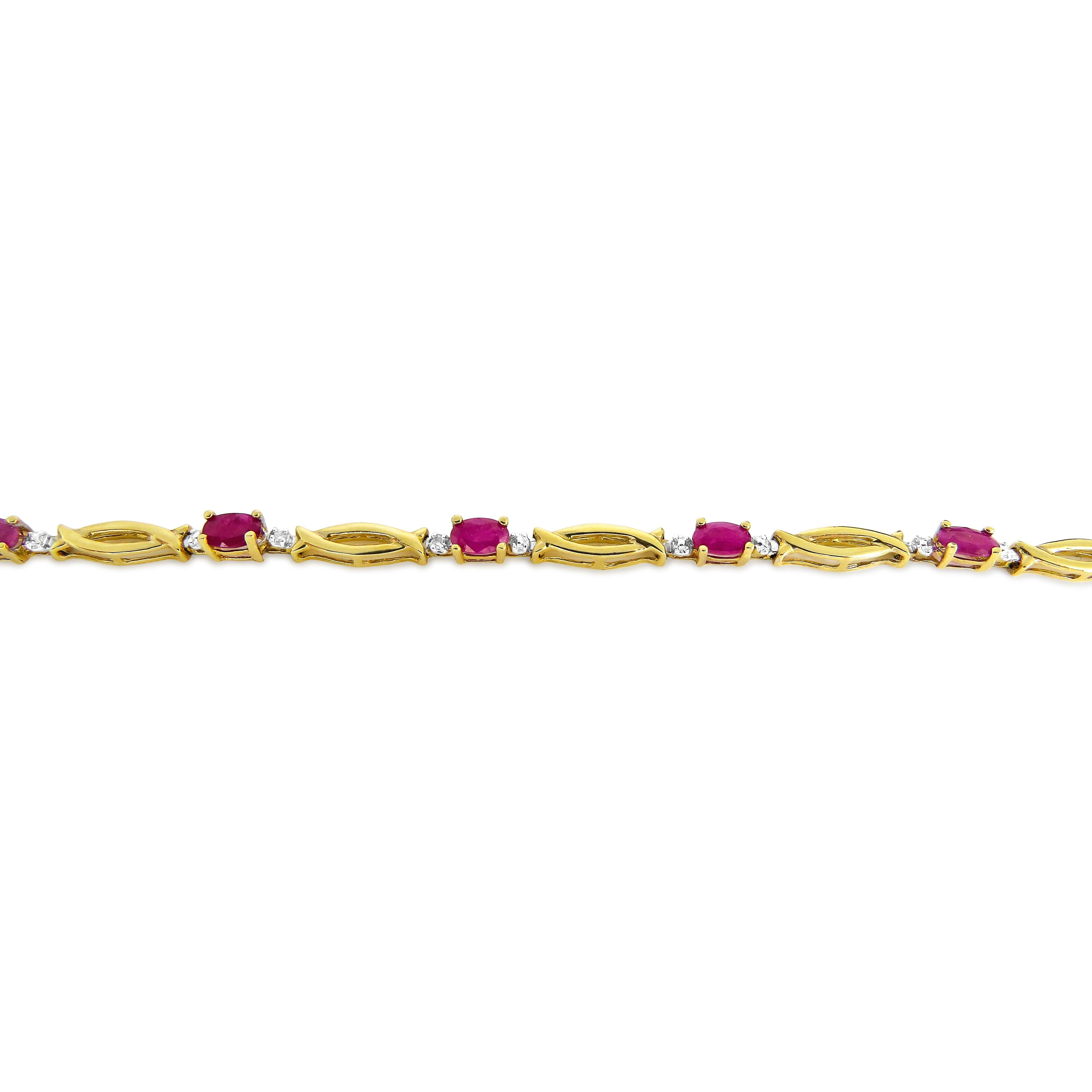 Women's 14 Karat Diamond and Ruby Ladies Bracelet For Sale