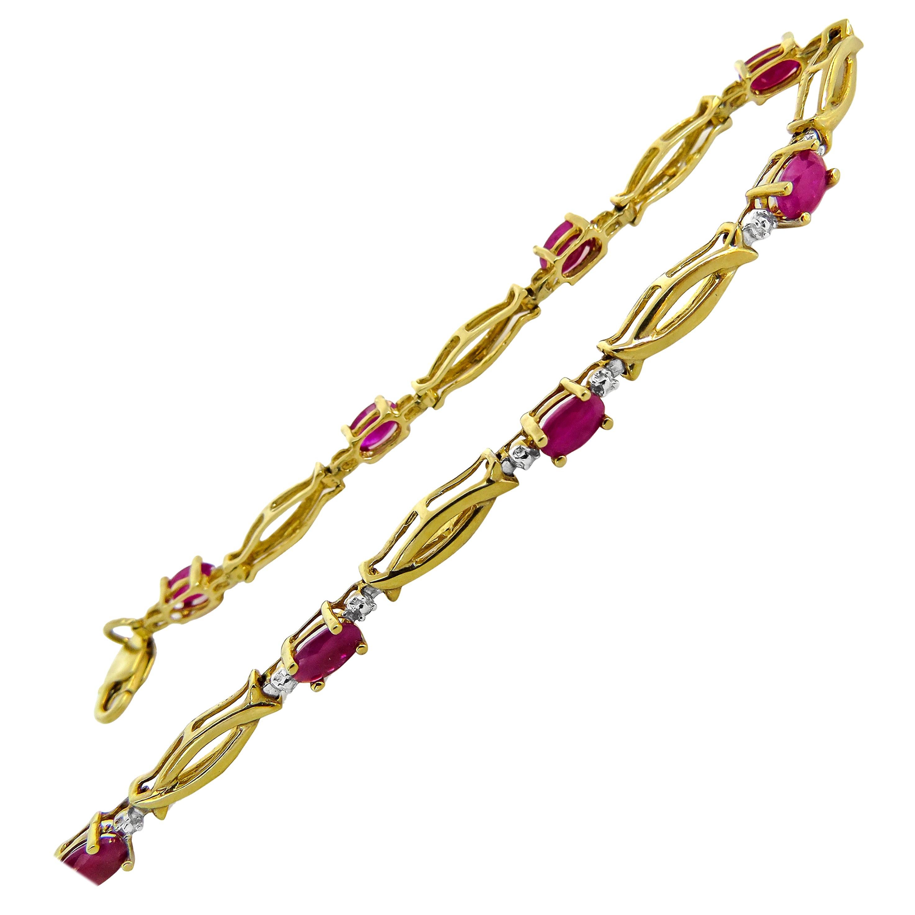 14 Karat Diamond and Ruby Ladies Bracelet For Sale