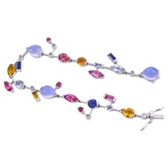 14 Karat Diamond, Aquamarine, Tanzanite, Citrine and Moon Stone Ladies Bracelet