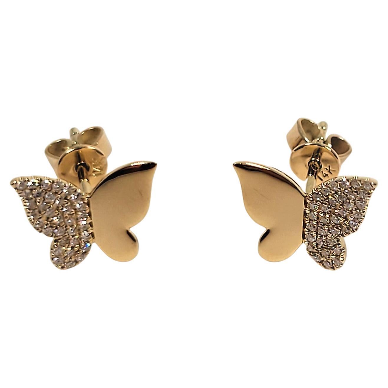 14 Karat Diamond Butterfly Earrings For Sale