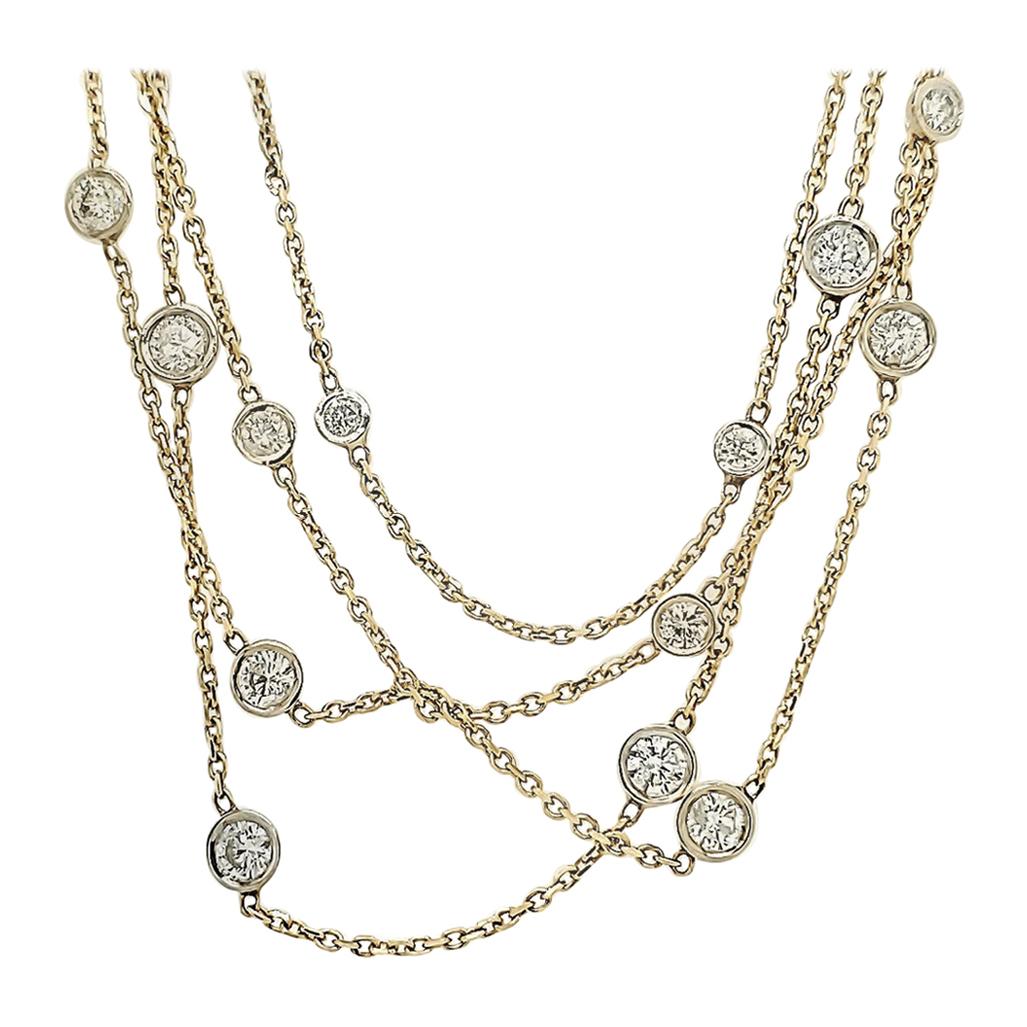 14 Karat Diamond by The Yard Necklace Yellow Gold 6.04 Carat For Sale