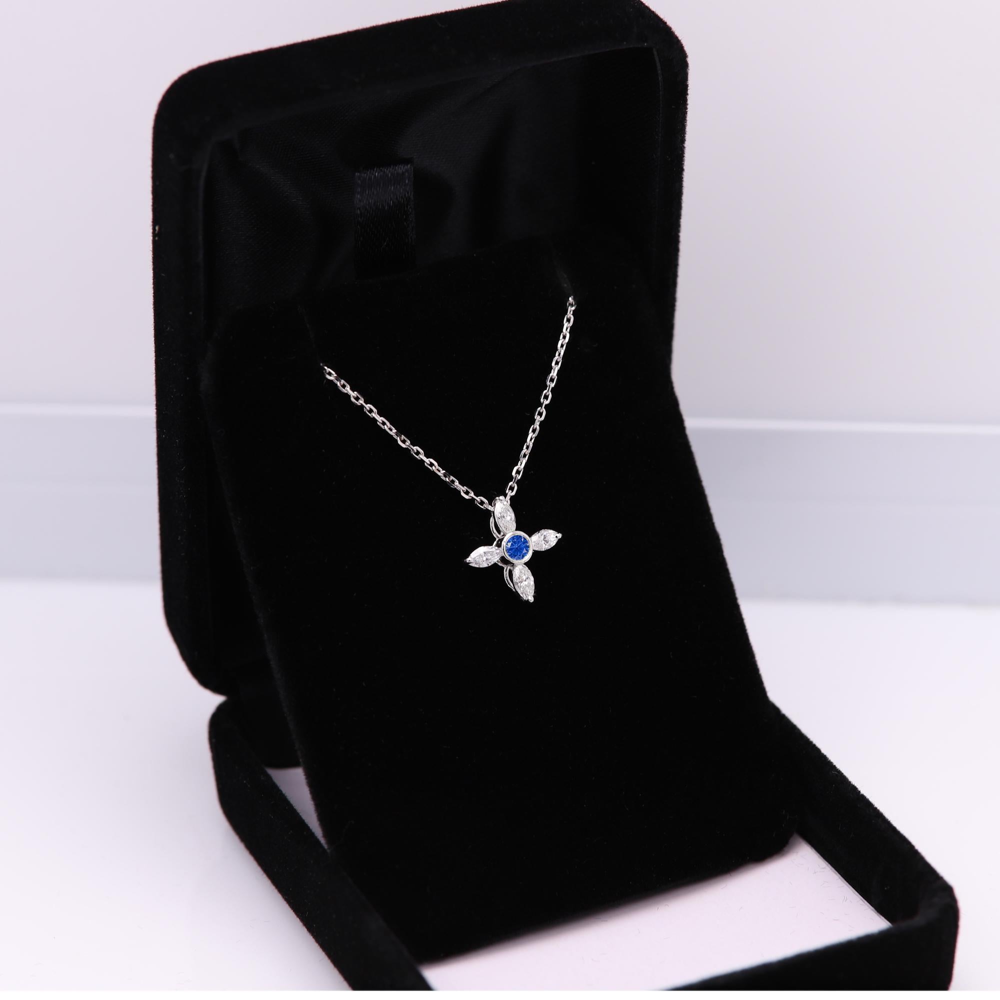 14 Karat Diamond Choker Greek Cross Choker Marquise Diamonds and Blue Sapphire In New Condition For Sale In Brooklyn, NY