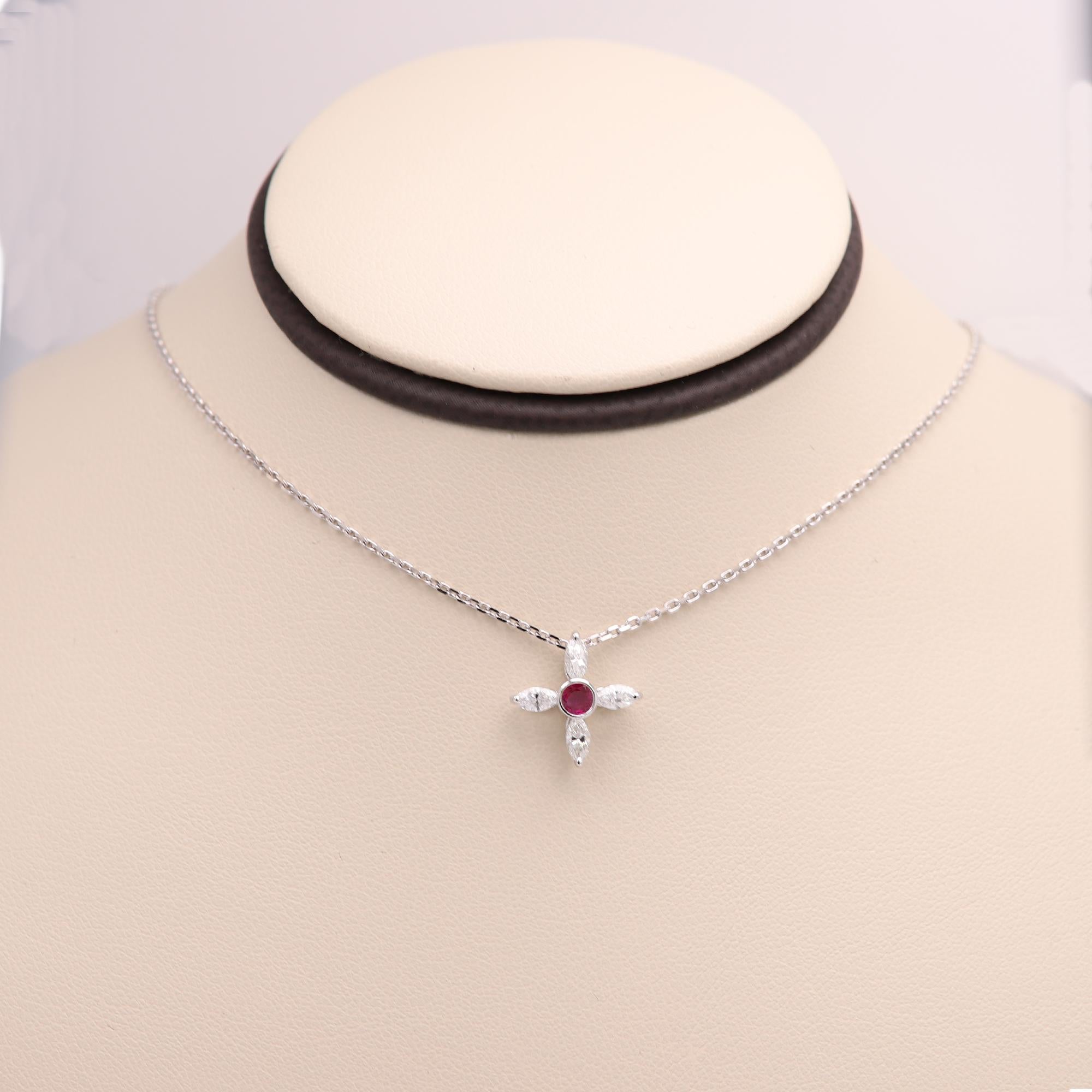 14 Karat Diamond Choker Greek Cross Choker Marquise Diamonds and Red Ruby In New Condition For Sale In Brooklyn, NY