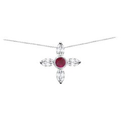 14 Karat Diamant Choker Griechisches Kreuz Choker Marquise Diamanten und roter Rubin