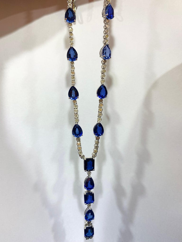 14 Karat Diamond Color Stone Long Chain For Sale at 1stDibs