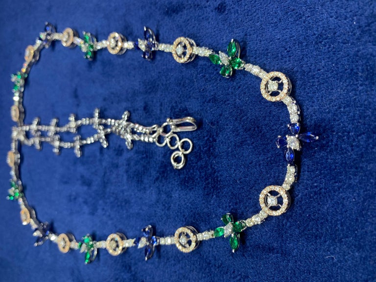 14 Karat Diamond Color Stone Long Chain For Sale at 1stDibs