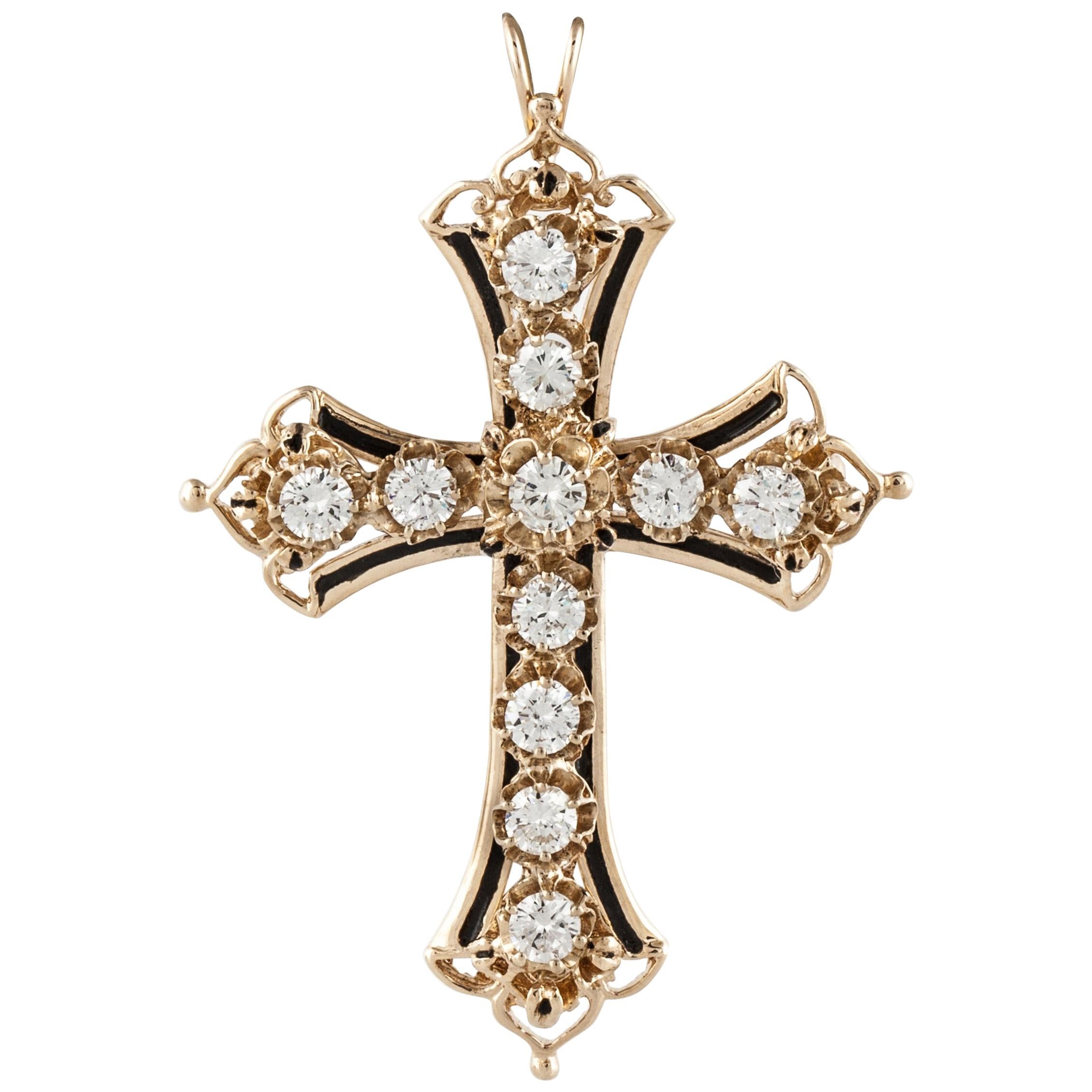 14 Karat Diamond Cross Pin Pendant