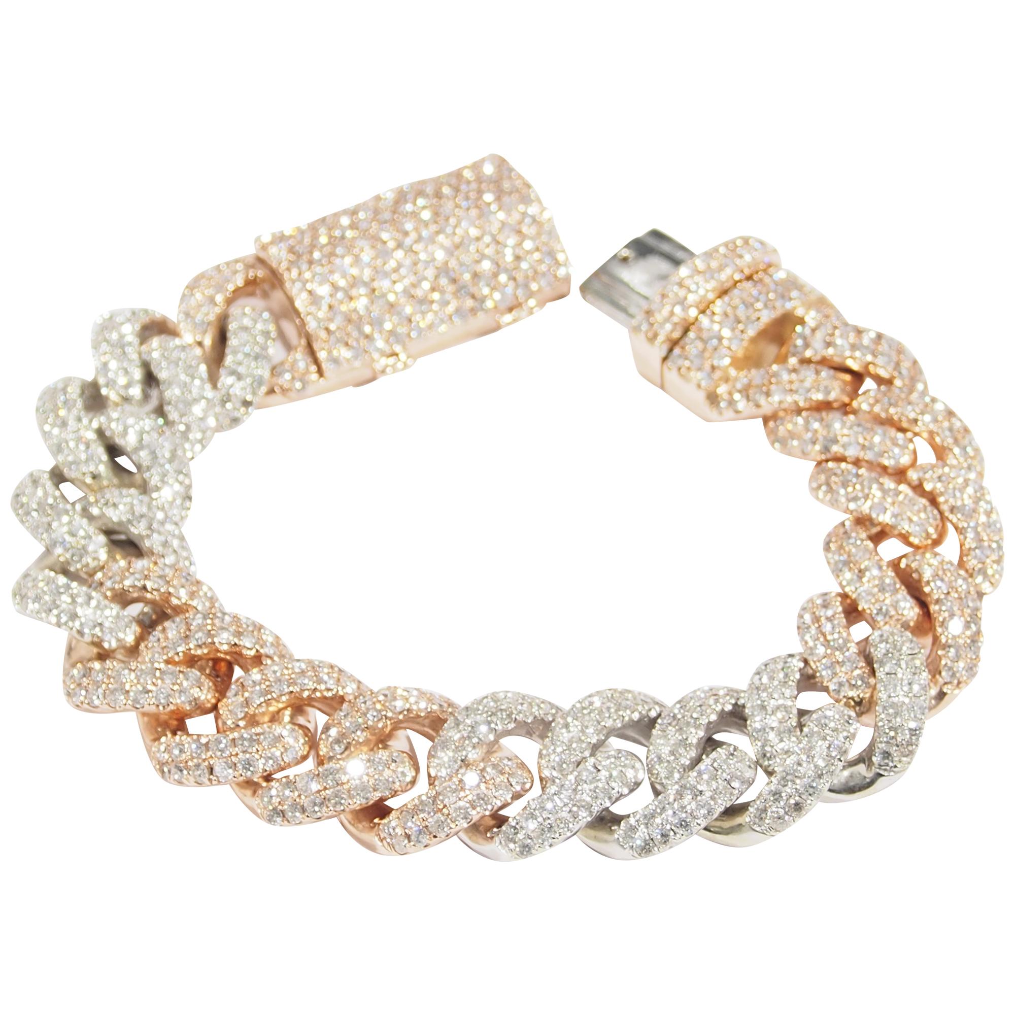14 Karat Diamond Curb Link Bracelet White Rose Gold 12 Carat For Sale