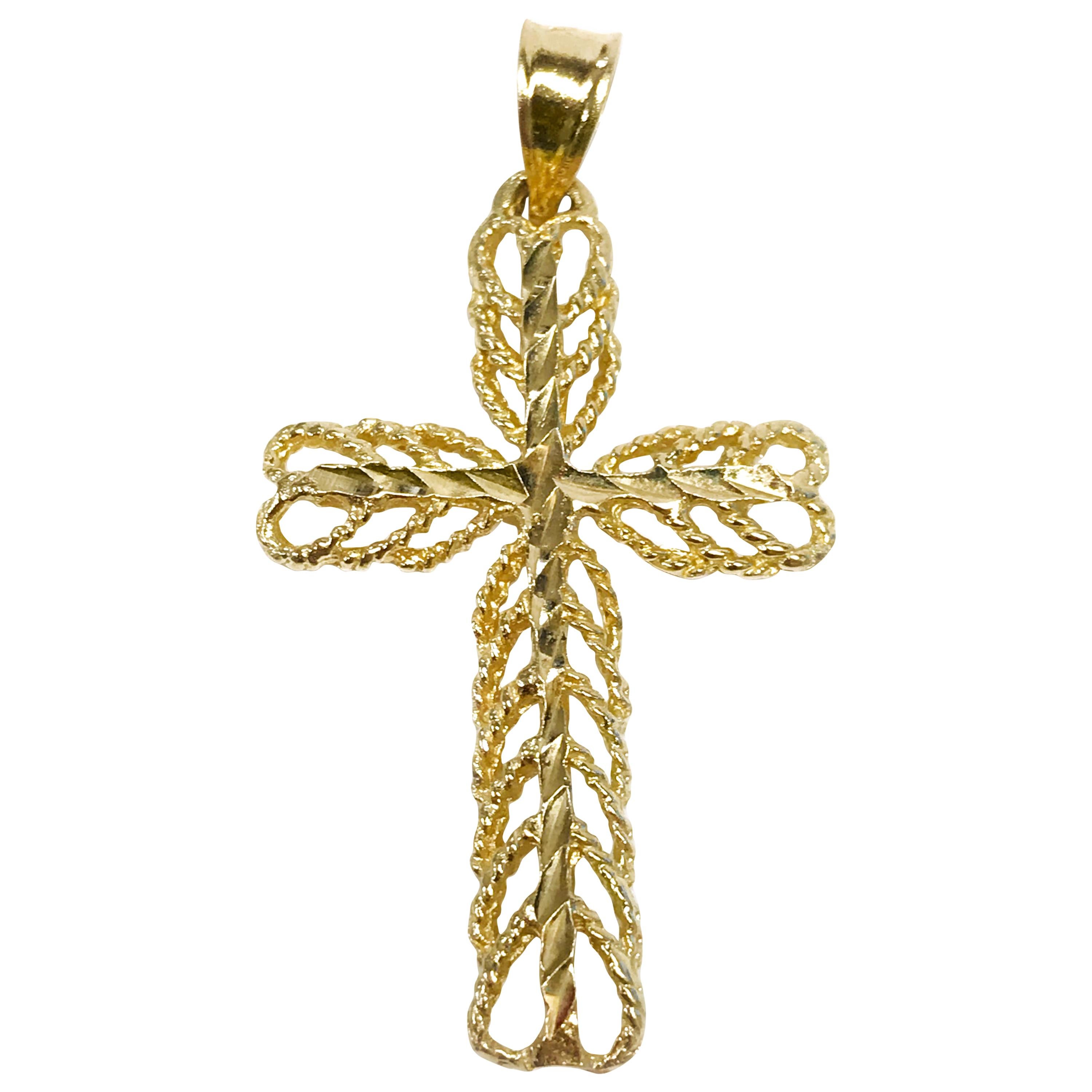 14 Karat Diamond Cut Cross Pendant