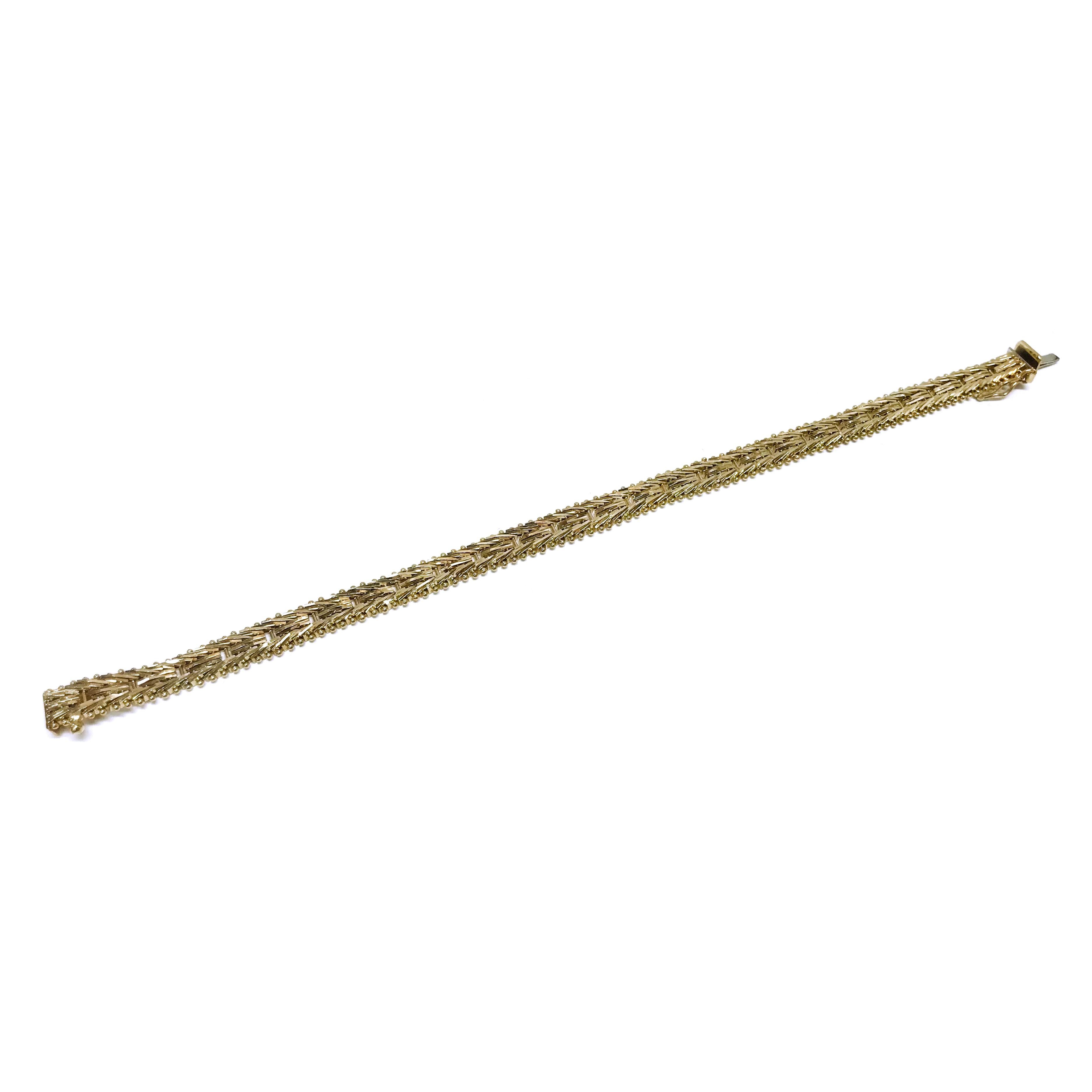 14 Karat Diamantschliff-Fuchsschwanz-Gliederarmband. Dieses Armband besteht aus 6 mm dicken, diamantgeschliffenen Fuchsschwanzgliedern aus Gelbgold. Das Armband ist 7 1/4