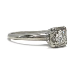 14K White Gold Retro 4.5mm Diamond Engagement Ring, 0.33ct, Size 7.25