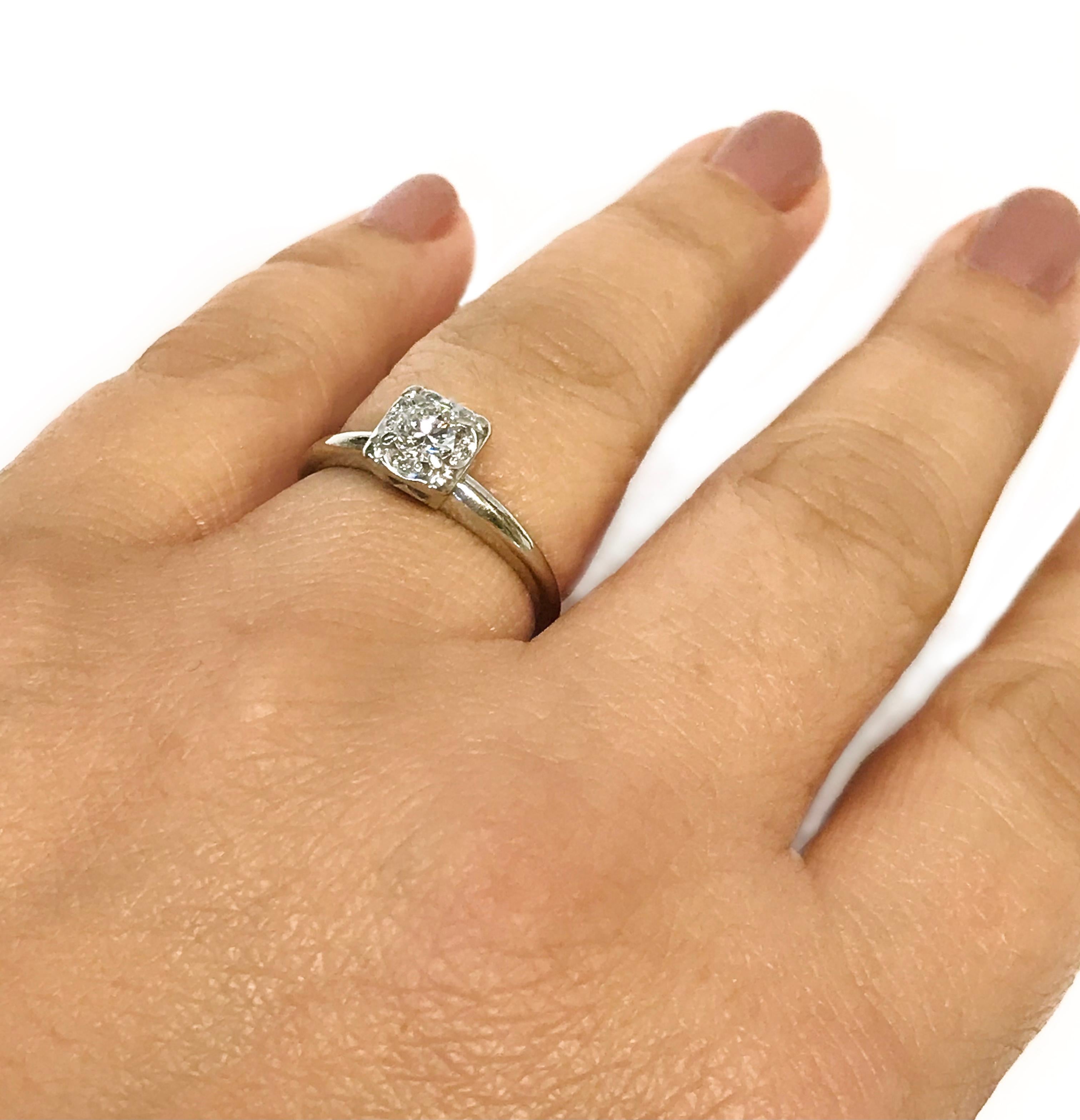 Retro 14 Karat Diamond Engagement Ring For Sale