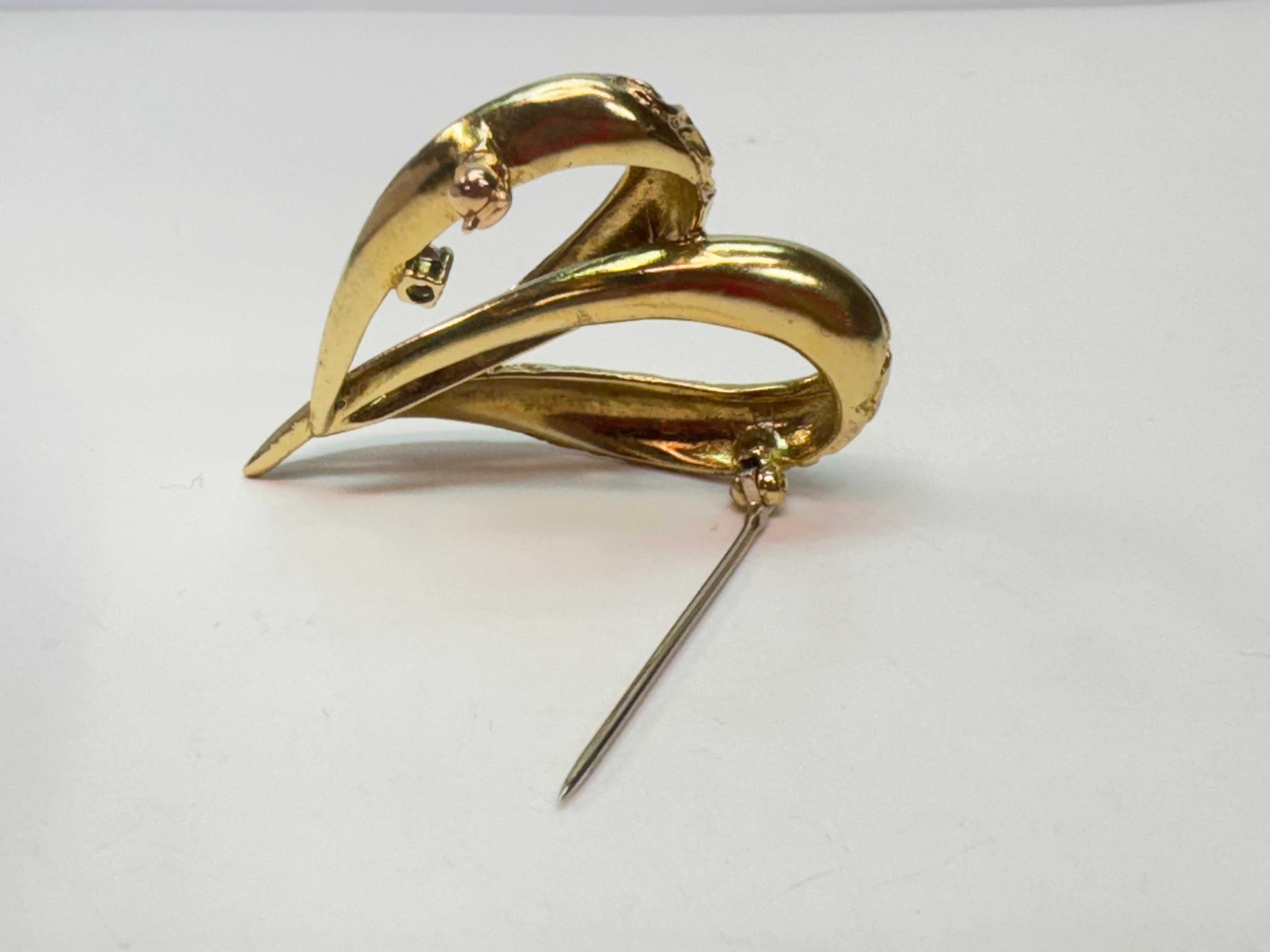 14 Karat Diamond Heart BJG Brooch For Sale 3