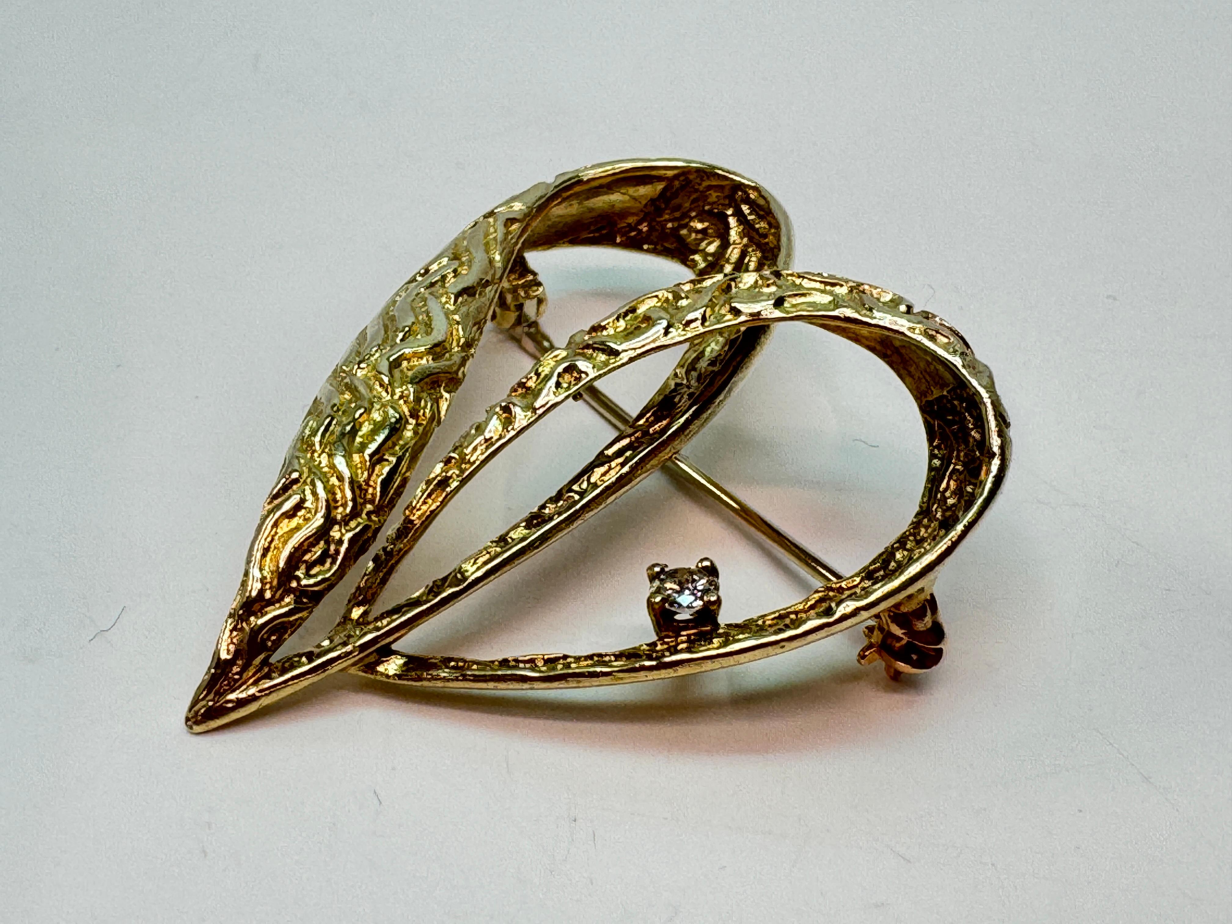 Women's or Men's 14 Karat Diamond Heart BJG Brooch For Sale