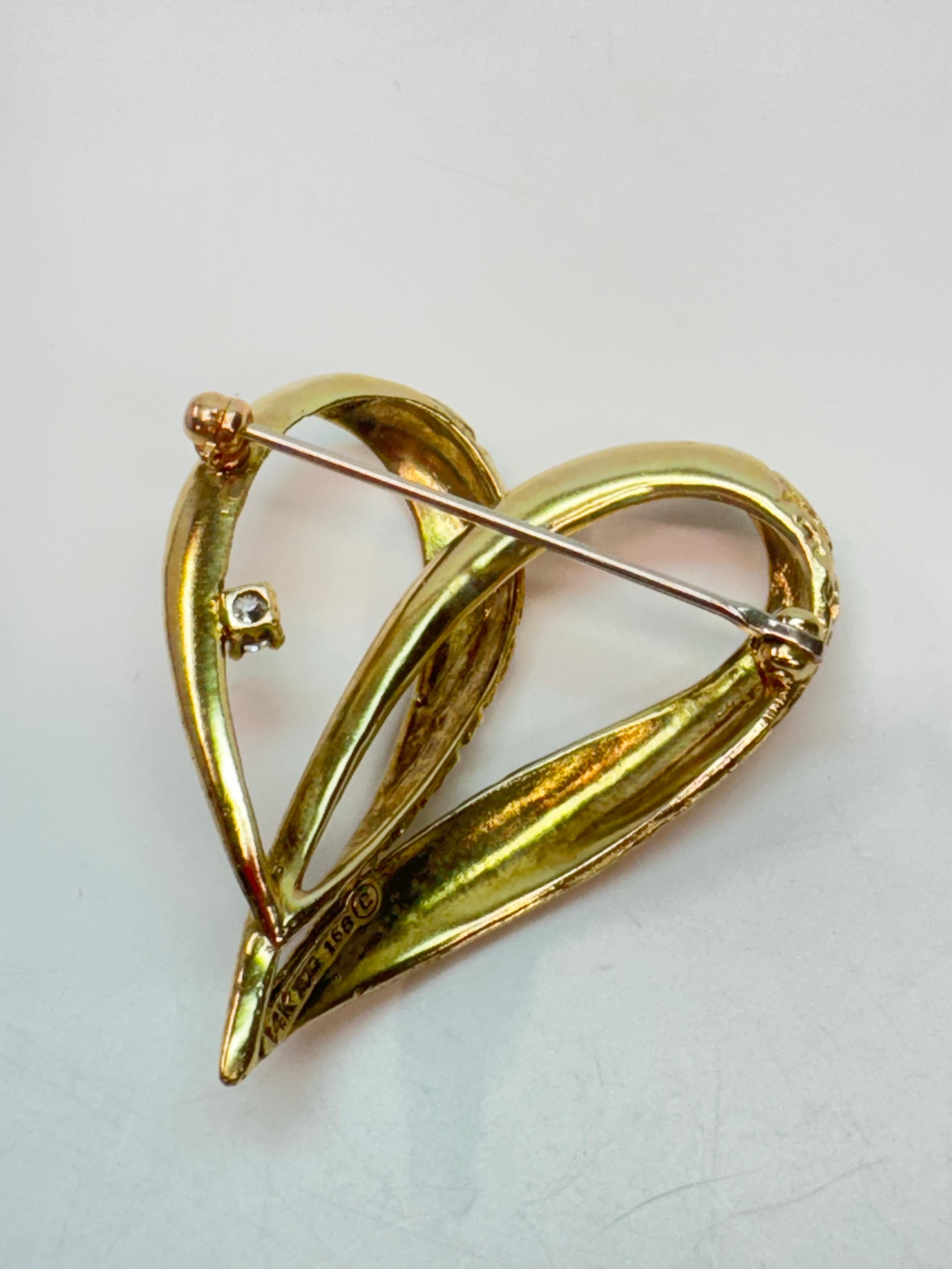 14 Karat Diamond Heart BJG Brooch For Sale 2