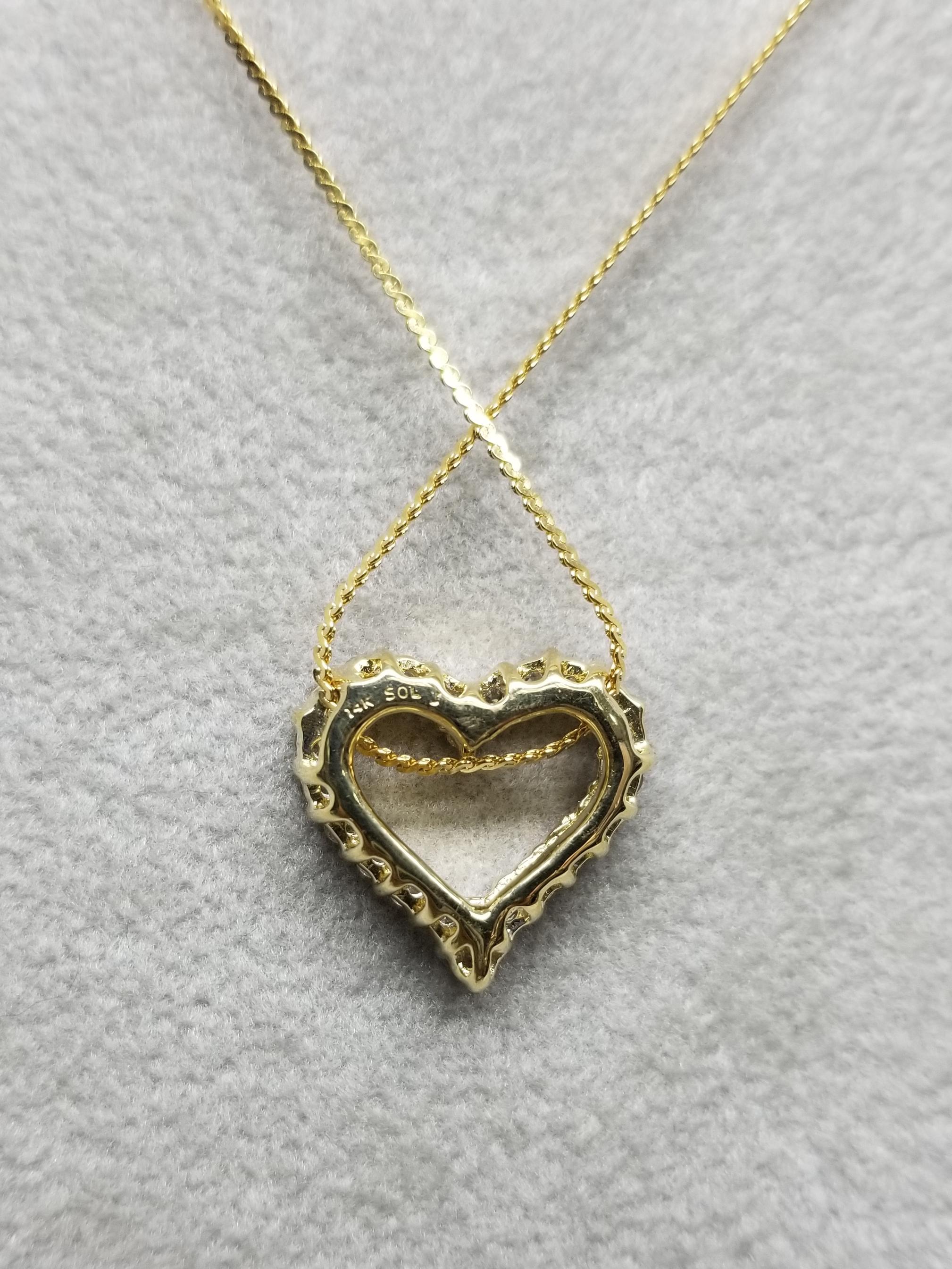 Round Cut 14 Karat Diamond Heart Necklace For Sale