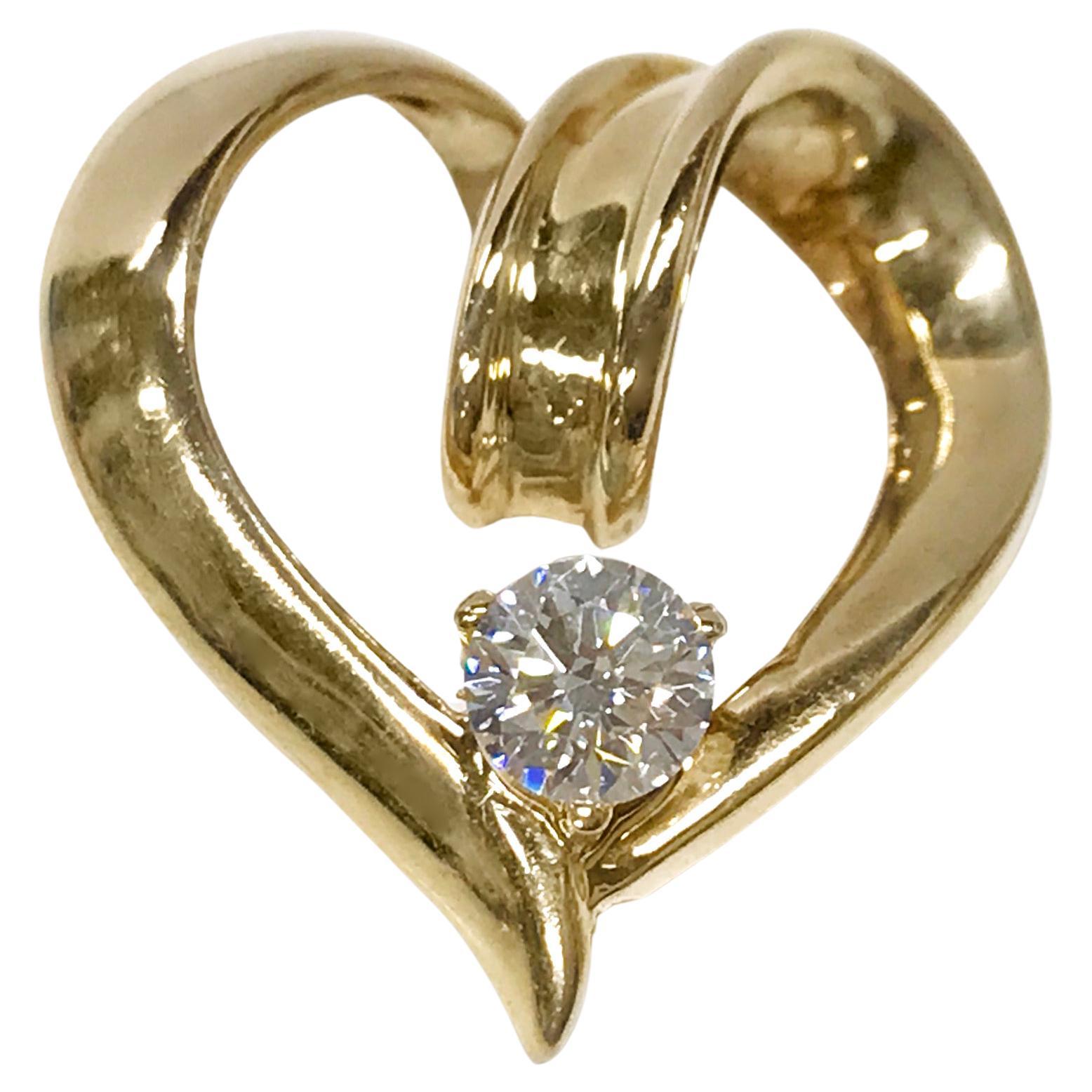 Yellow Gold Diamond Heart Slide Pendant For Sale