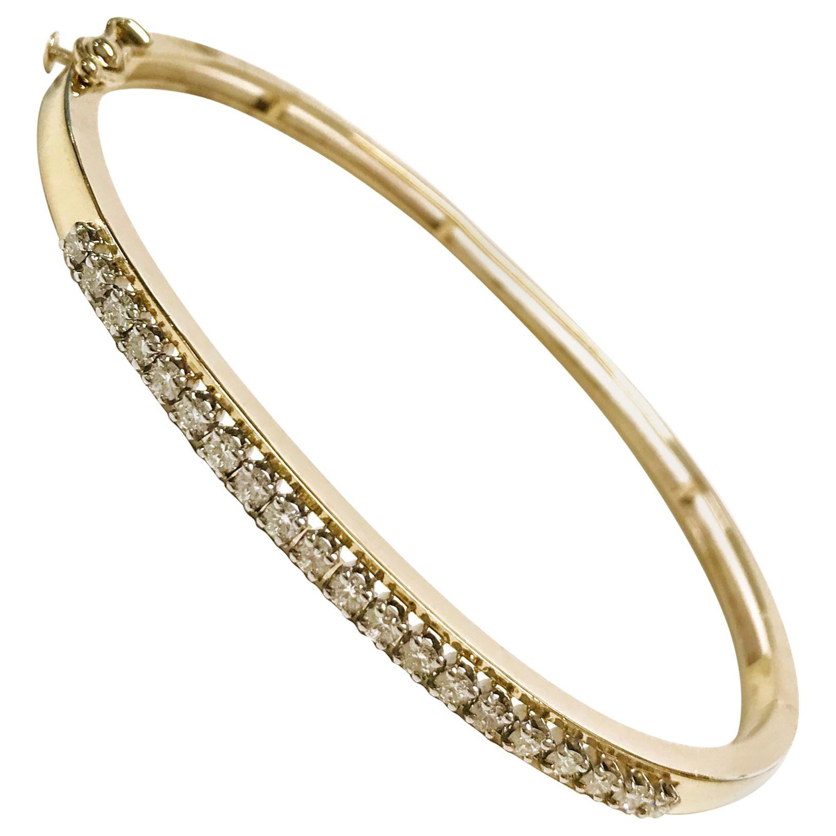 14 Karat Diamond Hinged Bangle Bracelet For Sale at 1stDibs