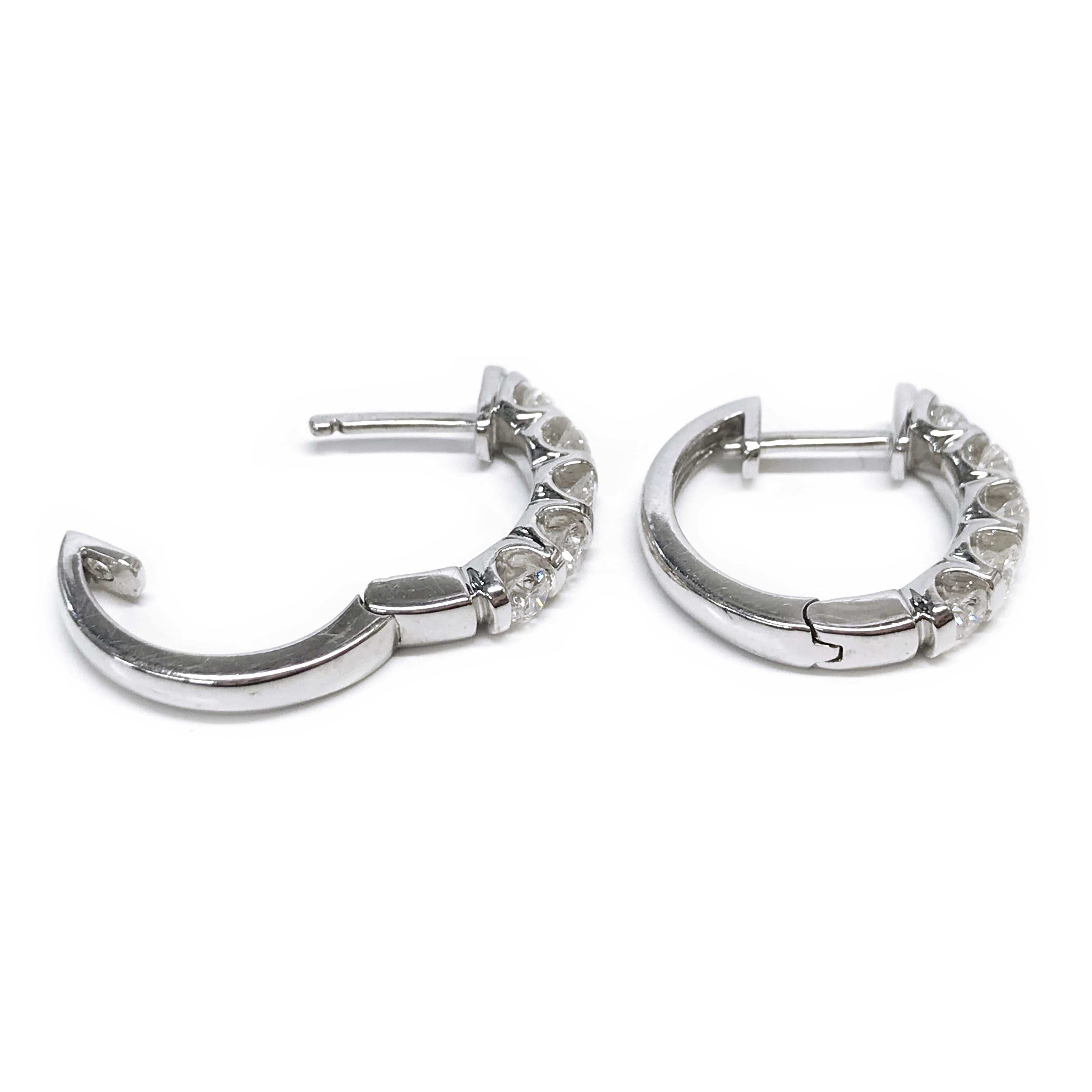 Round Cut White Gold Diamond Hoop Earrings For Sale