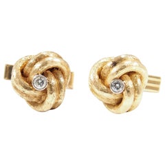 14 Karat Diamond Knot Cufflinks Yellow Gold 0.24 Carat