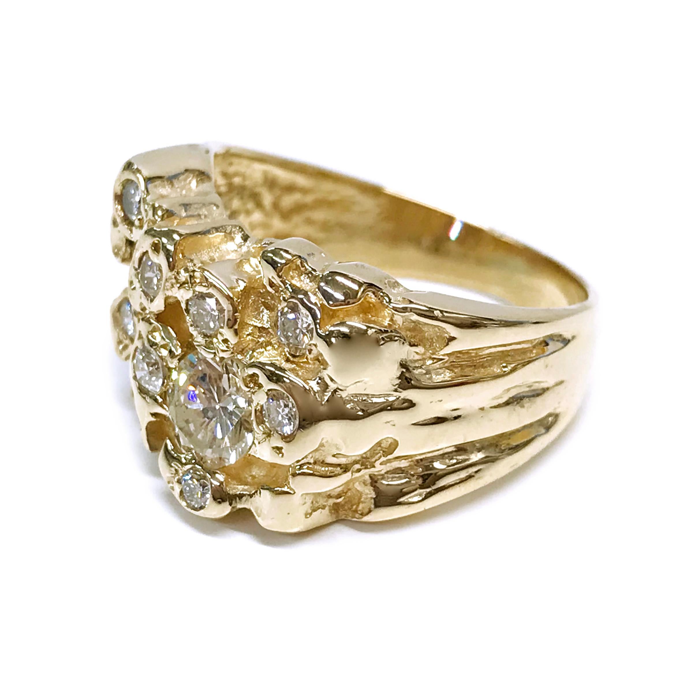 Moderne Bague à pépites de diamants en or jaune en vente