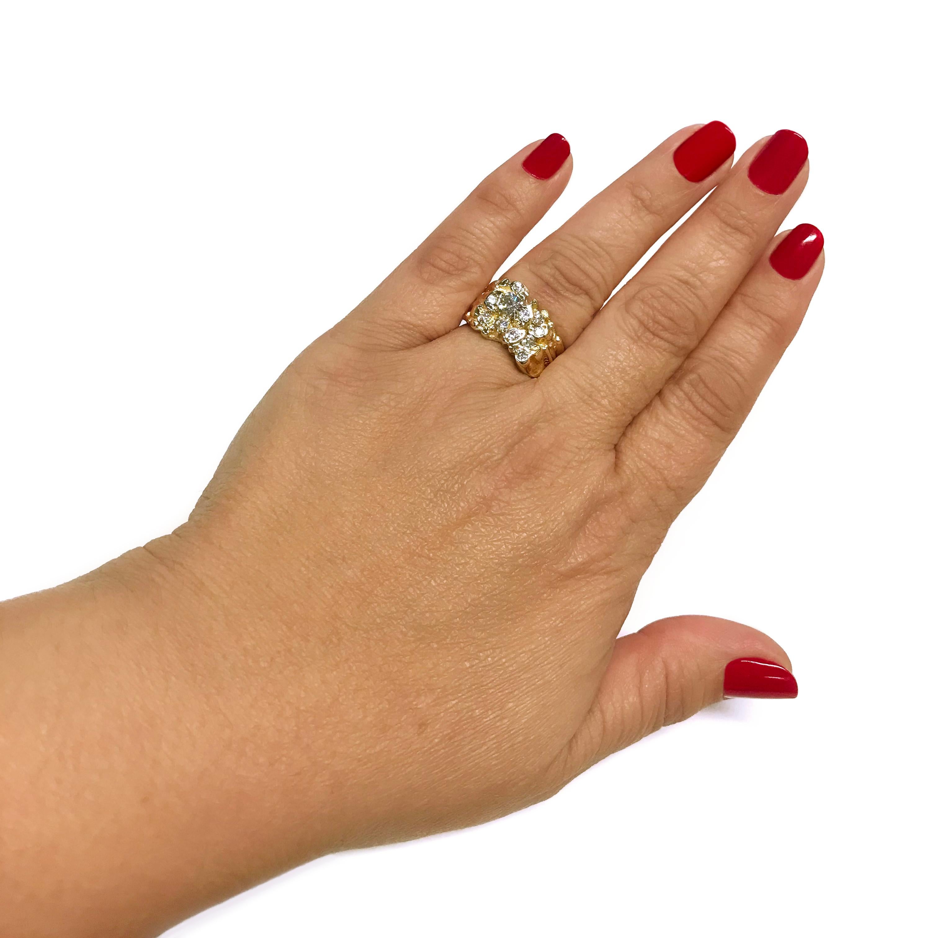 Modern Yellow Gold Diamond Nugget Ring For Sale