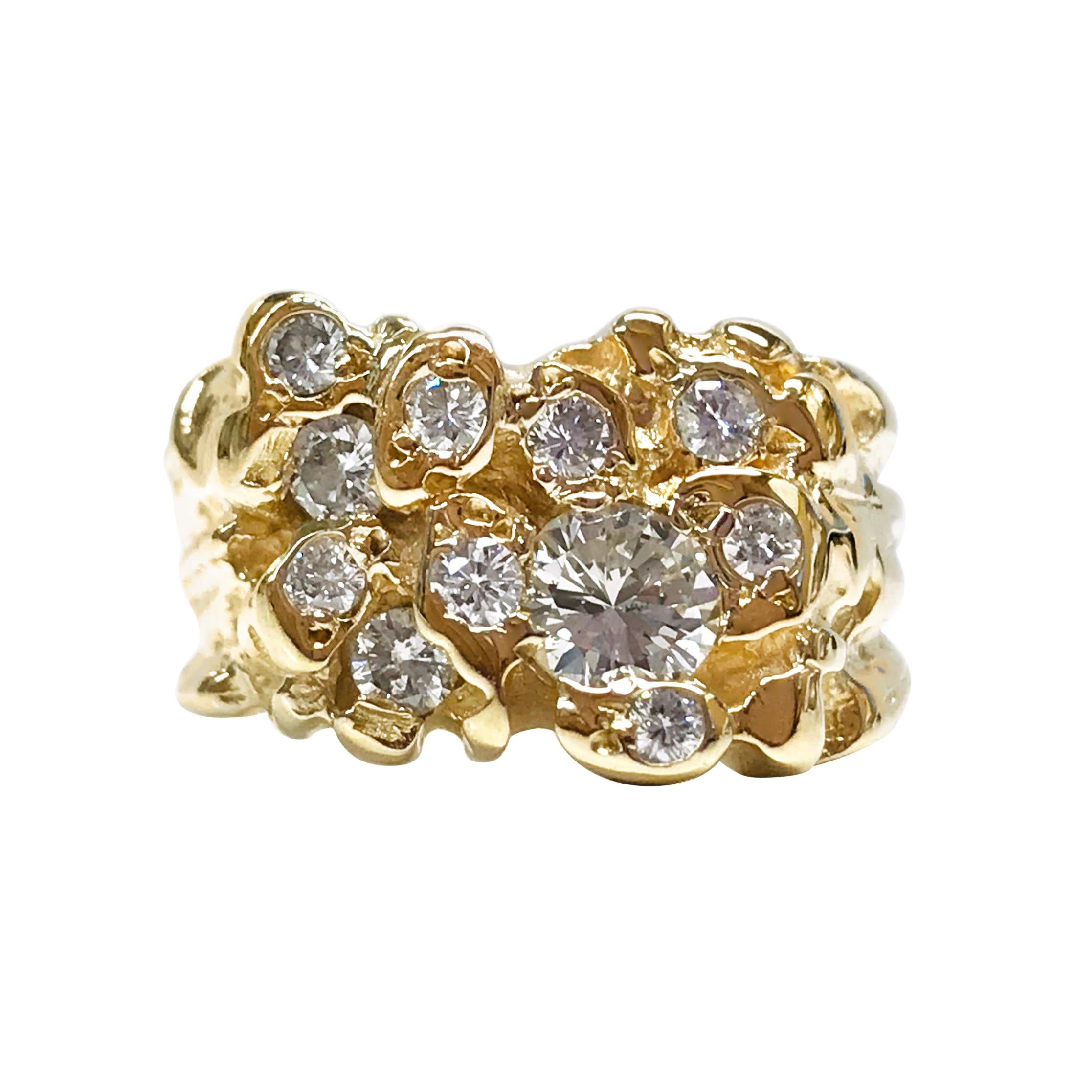Yellow Gold Diamond Nugget Ring For Sale