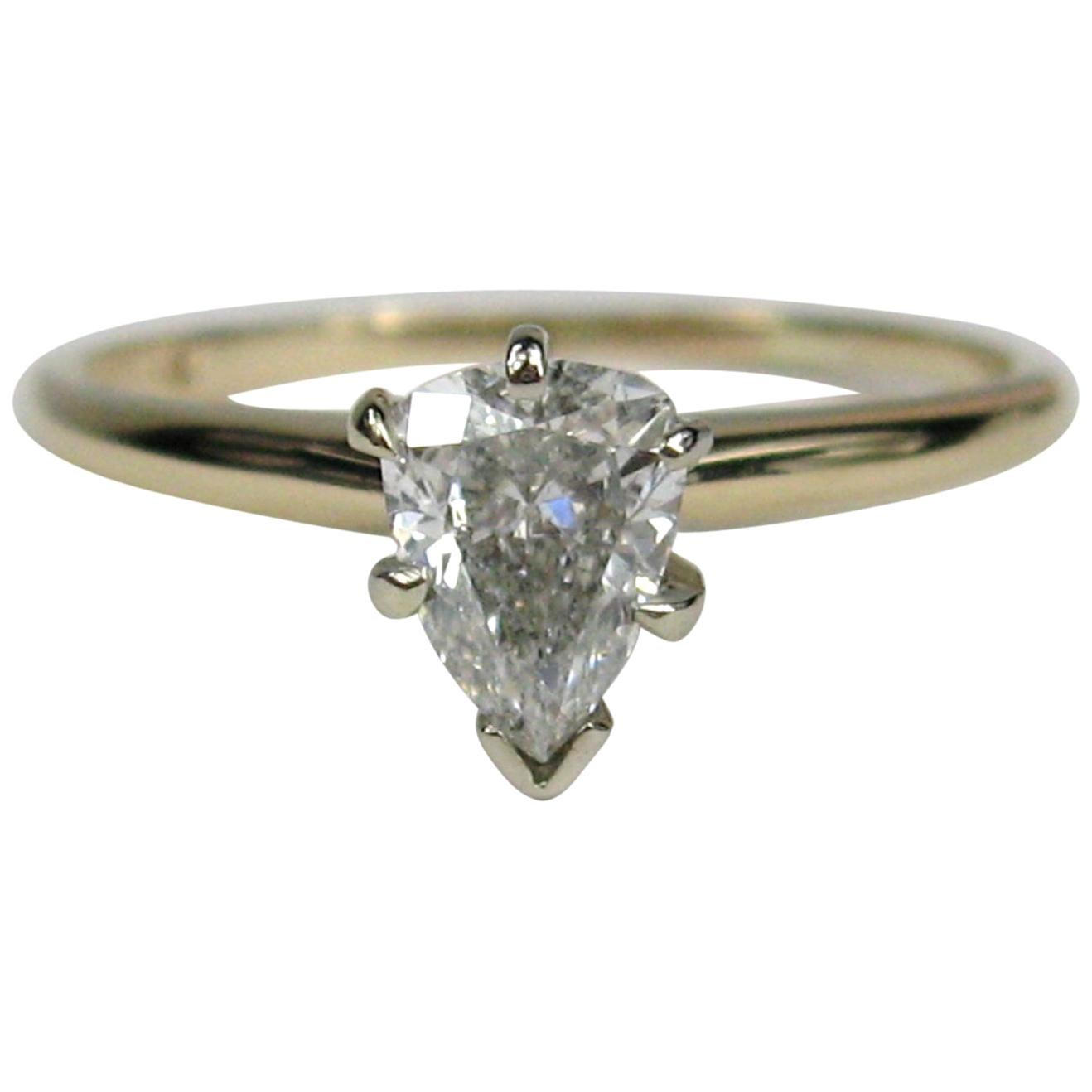 14 Karat Diamond Pear Shaped Engagement Ring For Sale