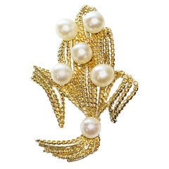14 Karat Diamond Pearl Brooch Pin