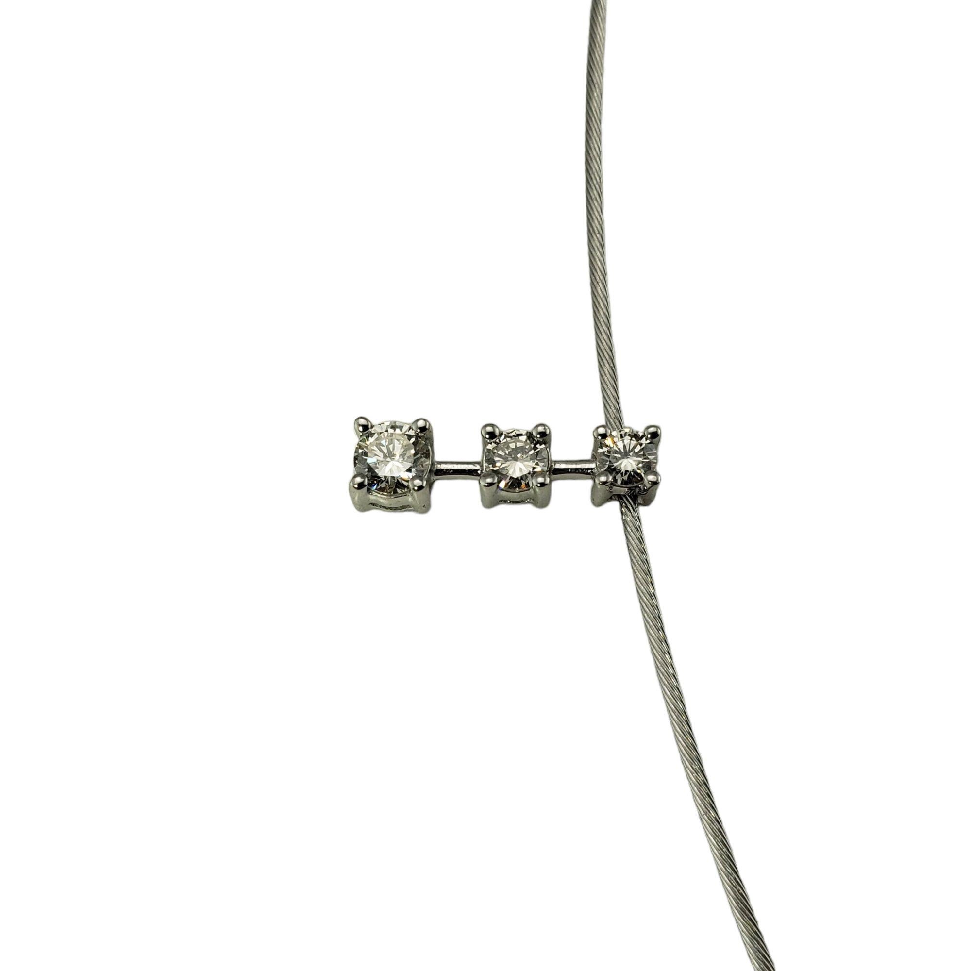 Round Cut 14 Karat Diamond Pendant Cable Wire Necklace For Sale