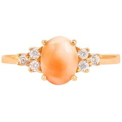 14 Karat Diamond Pink Coral Ring