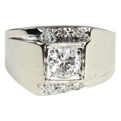 Retro 14 Karat Diamond Ring White Gold, 1960s