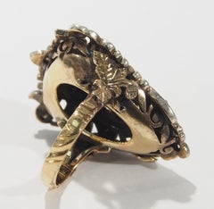 14 Karat Diamond Ruby Shield Ring White Yellow Gold 0.33 Carat