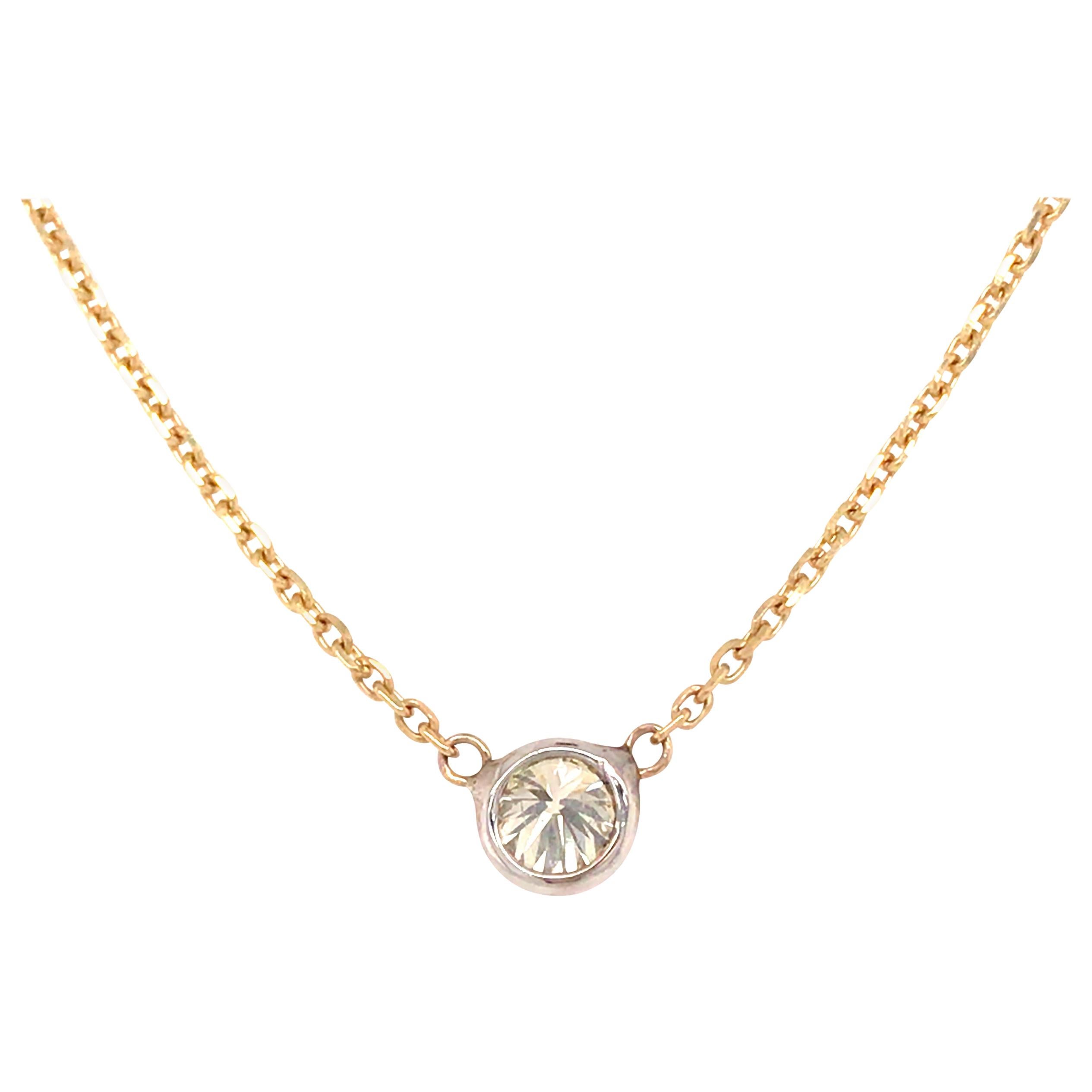14 Karat Diamond Solitaire Pendant Two-Tone Gold