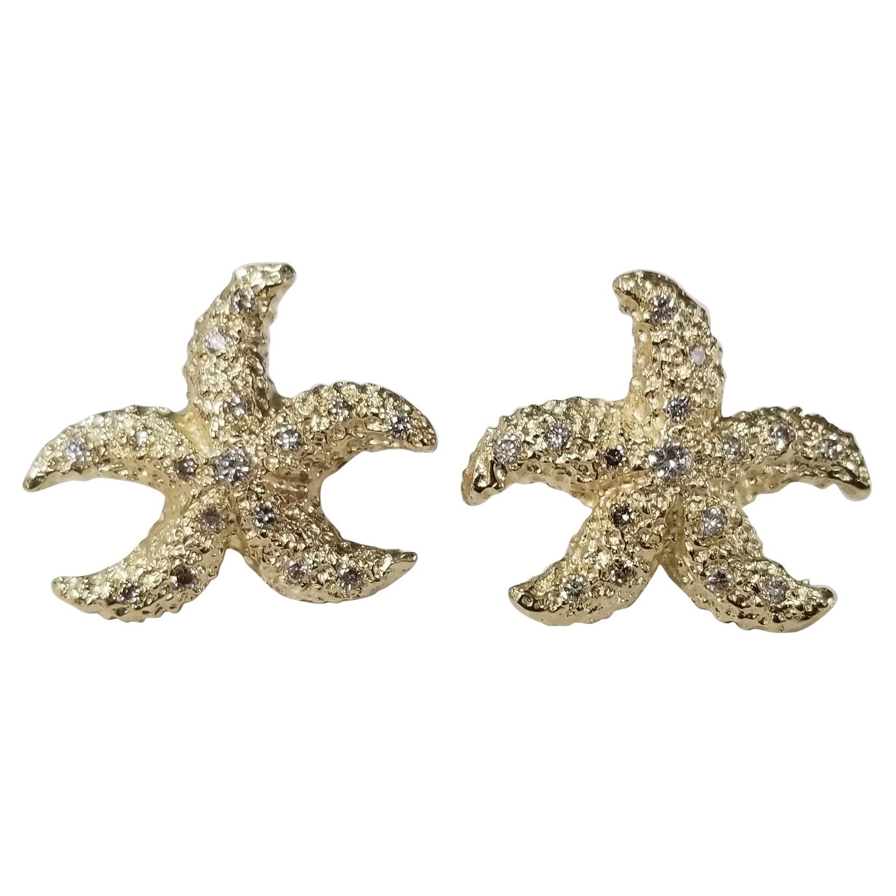 14 Karat Diamond "Starfish" Earrings For Sale