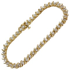 Retro 14 Karat Yellow Gold Diamond Tennis Bracelet