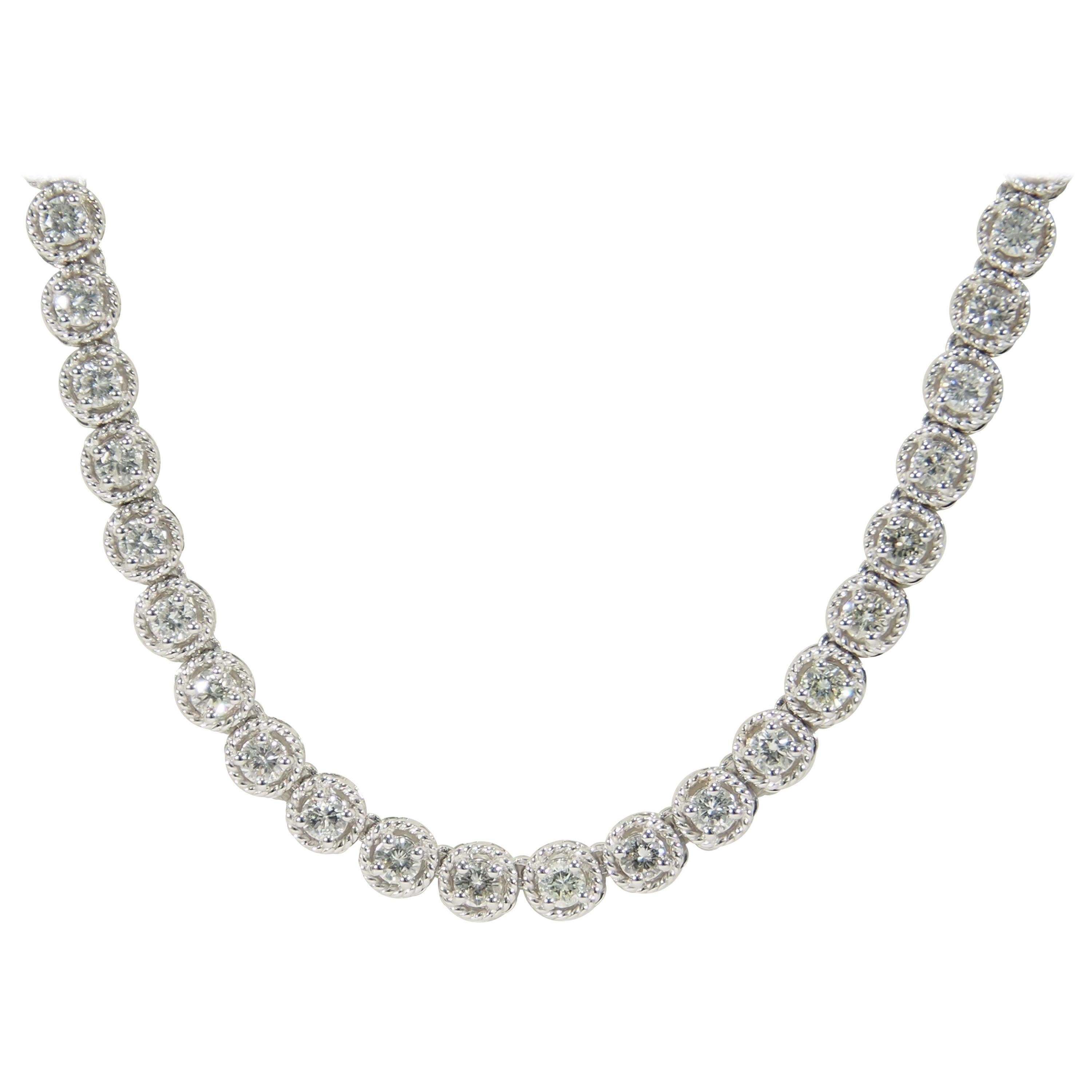 14 Karat Diamond Tennis Necklace White Gold 7.09 Carat