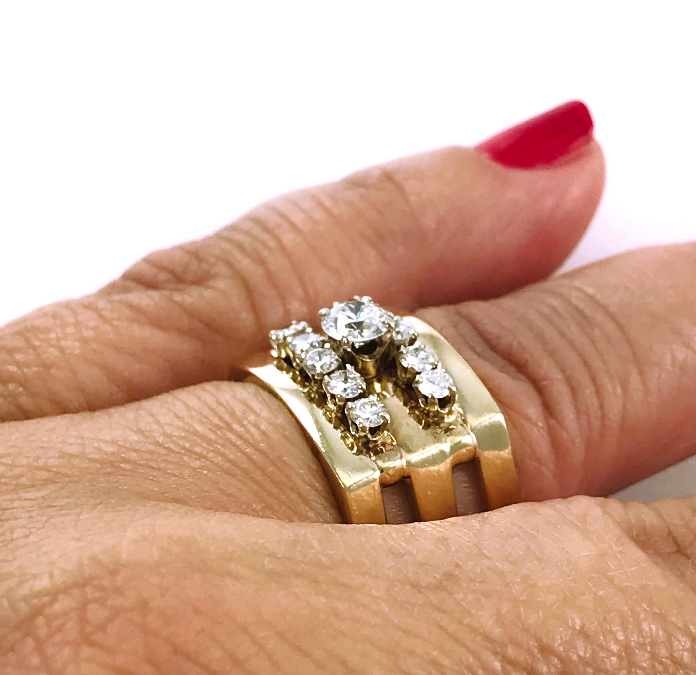 14 Karat Diamond Triple-Band Ring For Sale 2