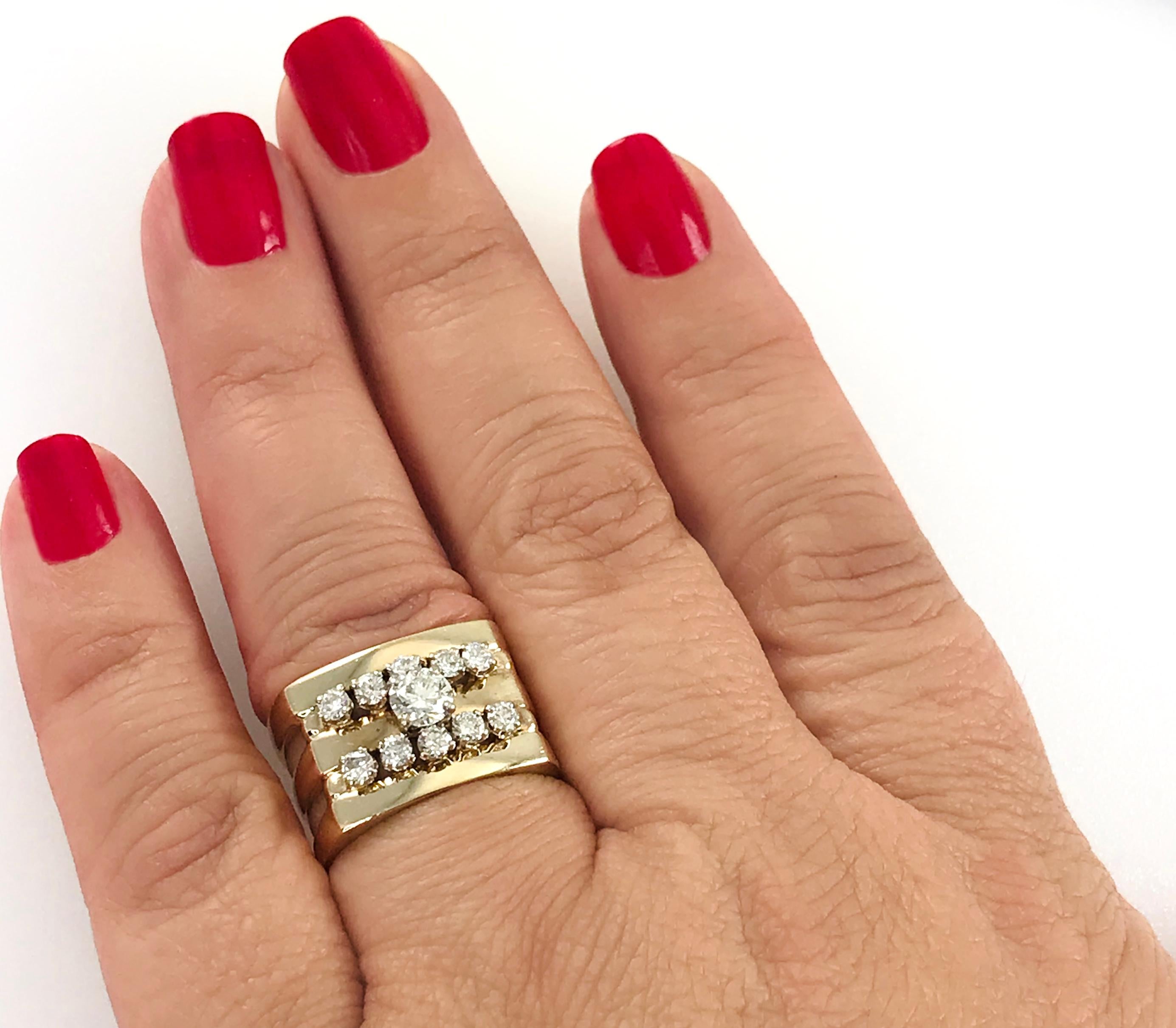 14 Karat Diamond Triple-Band Ring For Sale 1