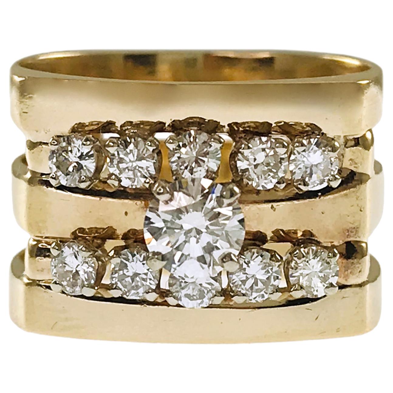 14 Karat Diamond Triple-Band Ring For Sale