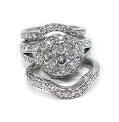 14K White Gold Retro Diamond Triple Ring Set, 1.95ctw, Size 4.75