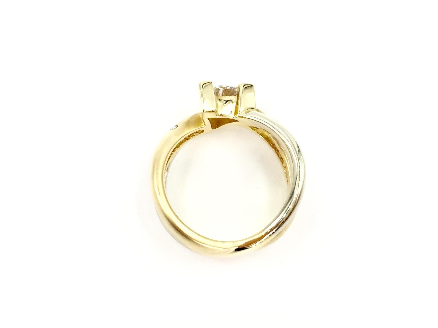 Women's 14 Karat Diamond X Ring with .50 Carat Trillion Center For Sale