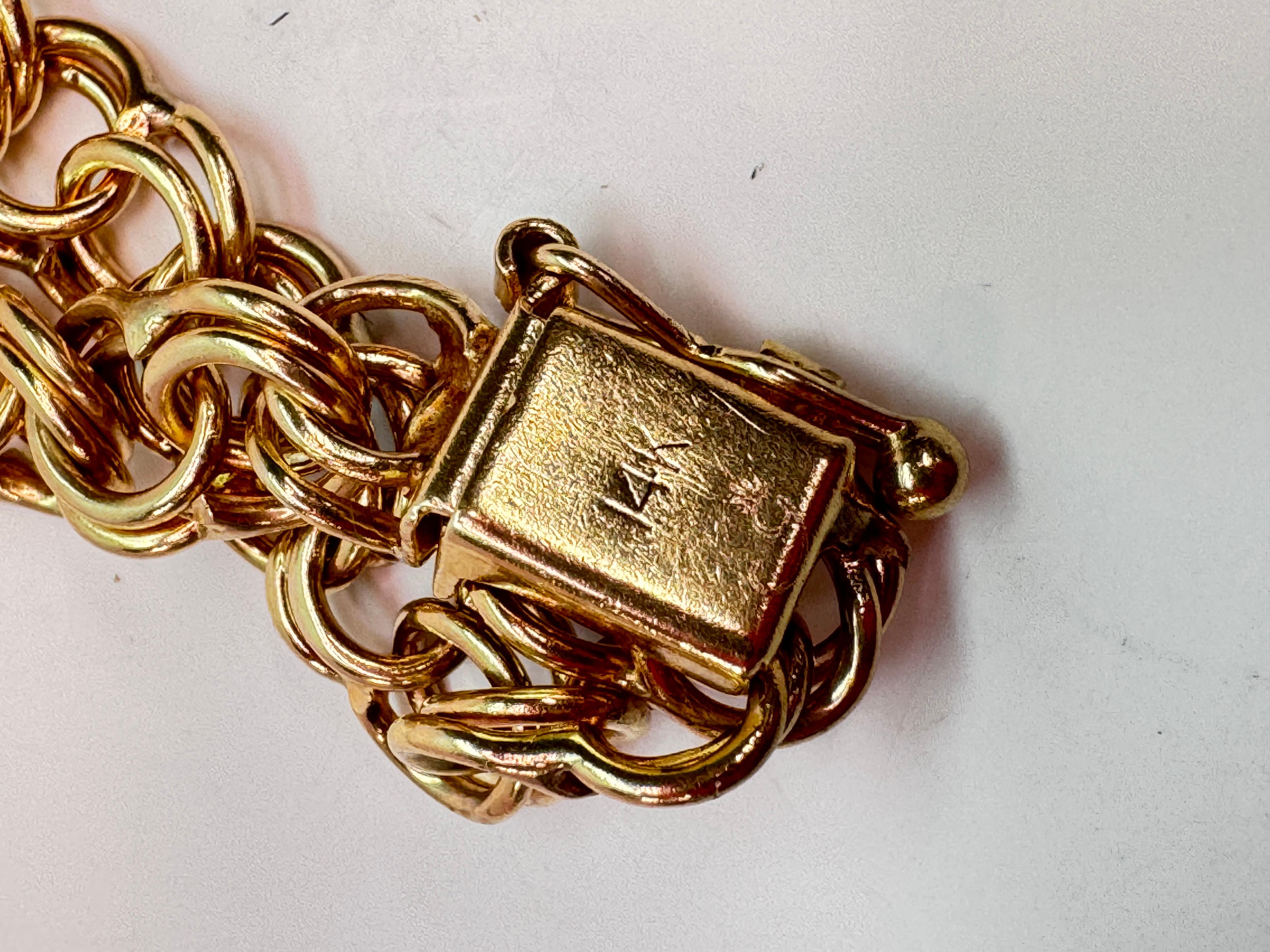 Retro 14 Karat Double Link Charm Bracelet For Sale