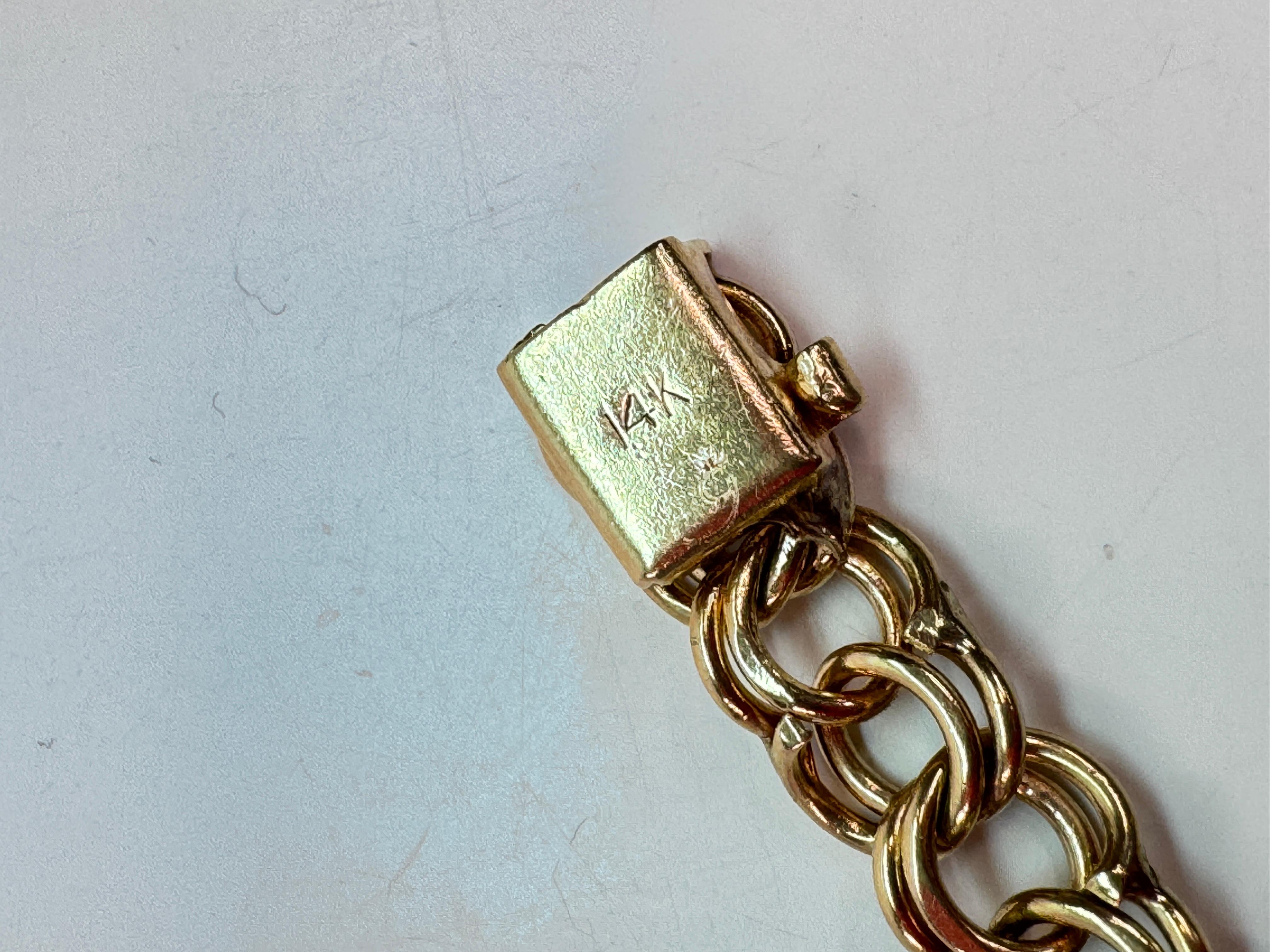 14 Karat Double Link Charm Bracelet In Good Condition For Sale In Palm Desert, CA