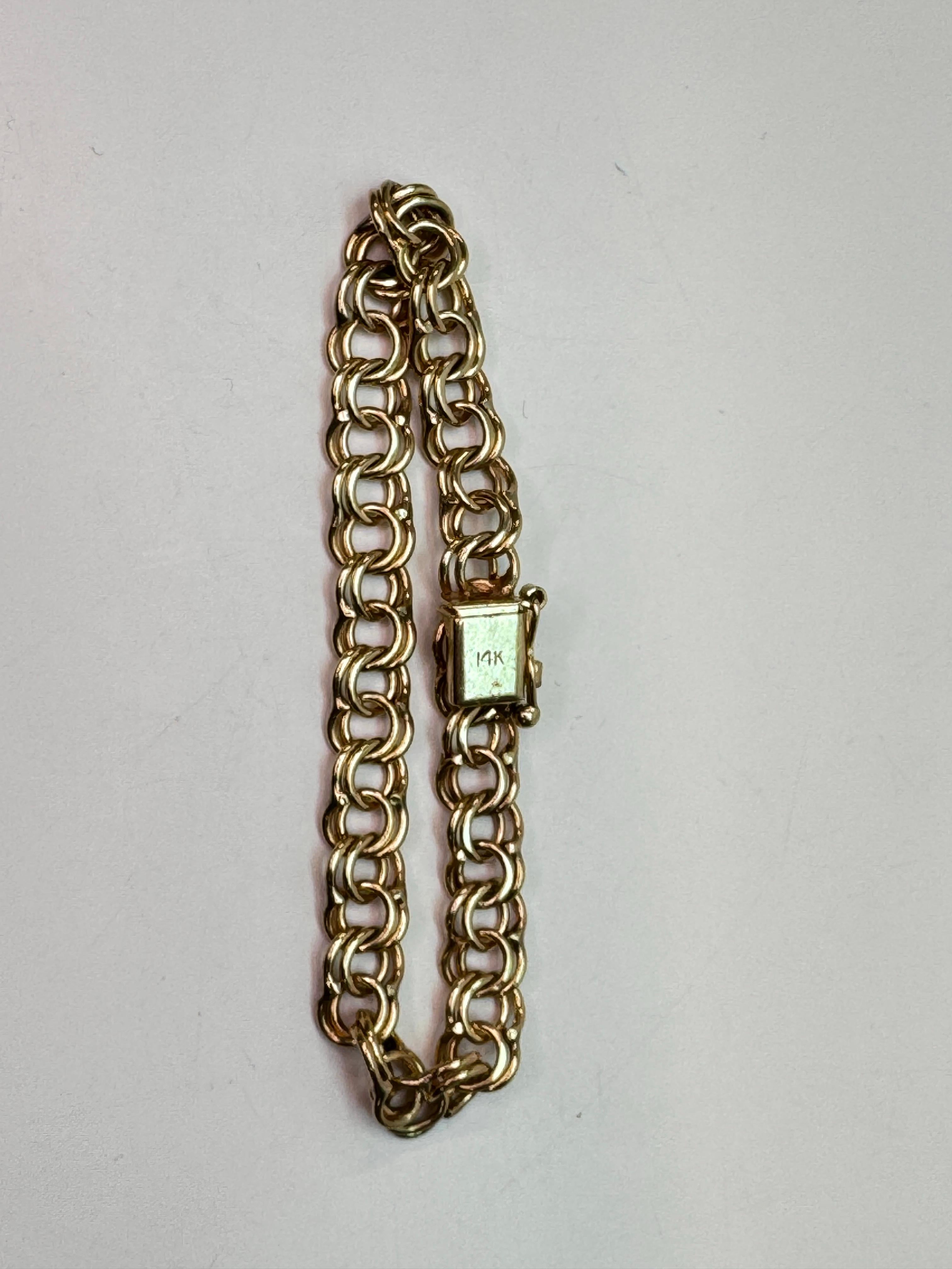 Women's or Men's 14 Karat Double Link Charm Bracelet For Sale