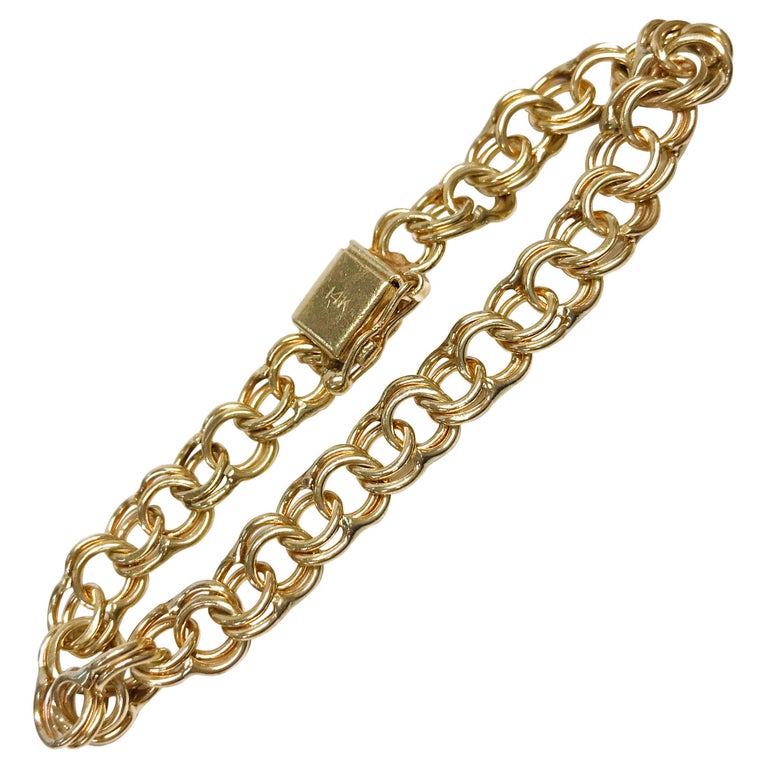 14 Karat Double Link Charm Bracelet For Sale at 1stDibs
