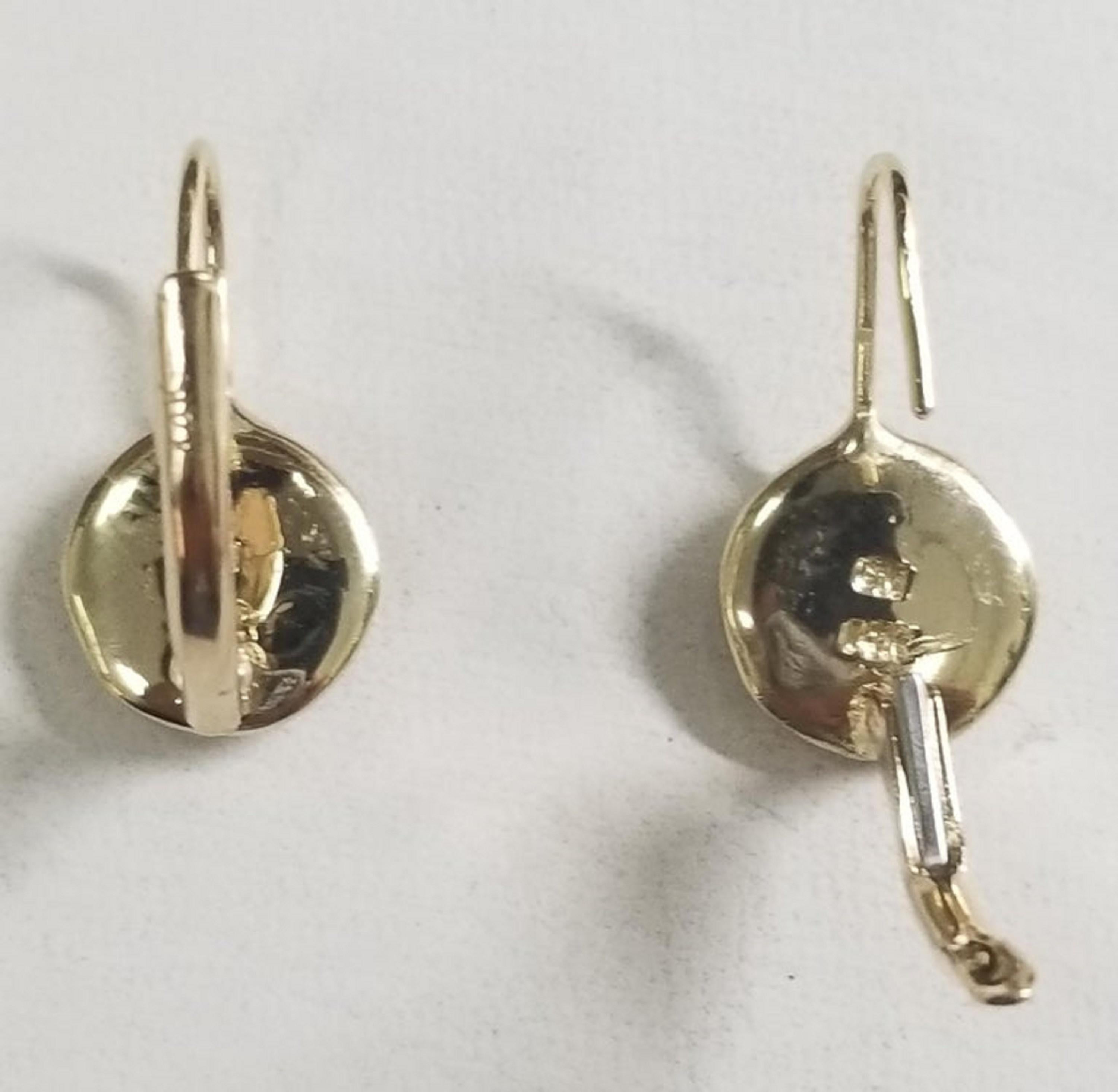 Round Cut 14 Karat Drop Diamond Cluster Earrings For Sale