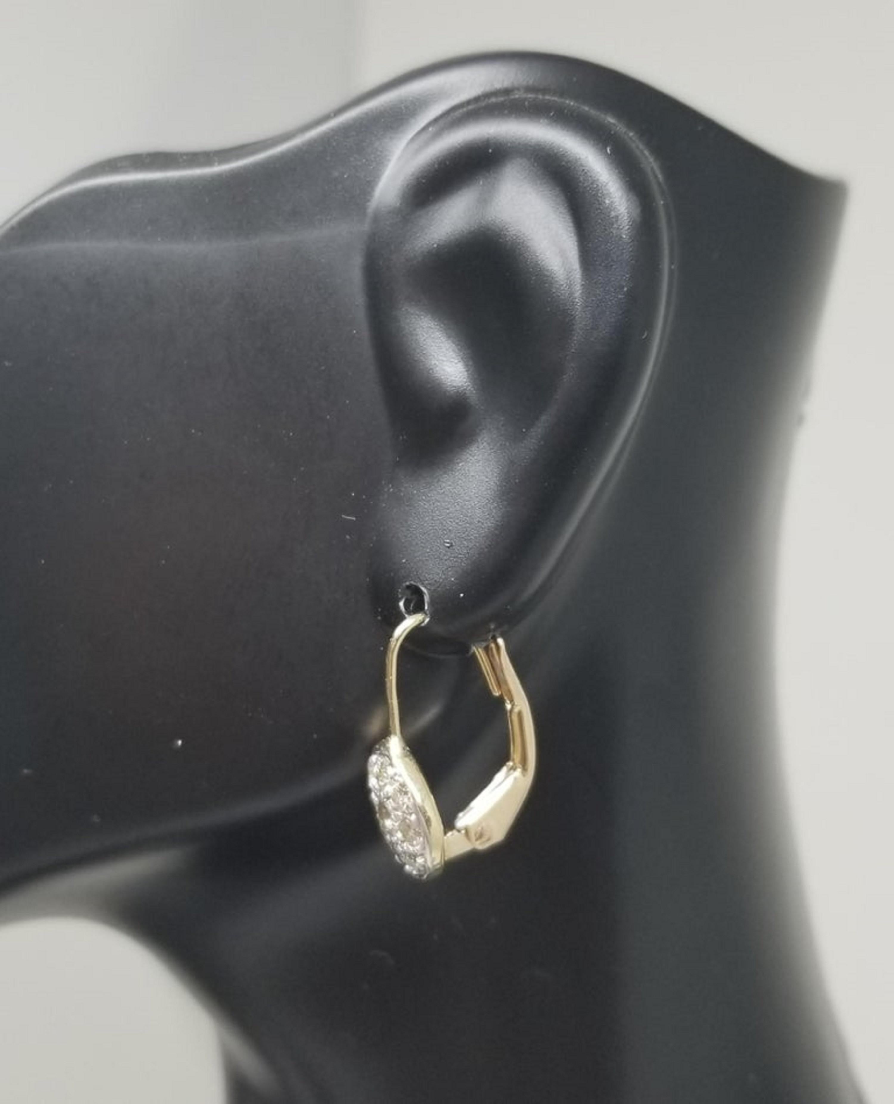Women's or Men's 14 Karat Drop Diamond Cluster Earrings For Sale